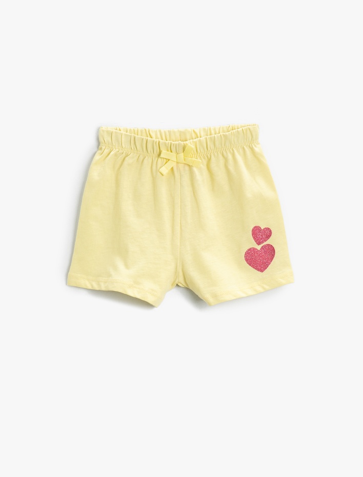 Kız Bebek Kalp Baskılı Beli Lastikli Şort Pamuklu