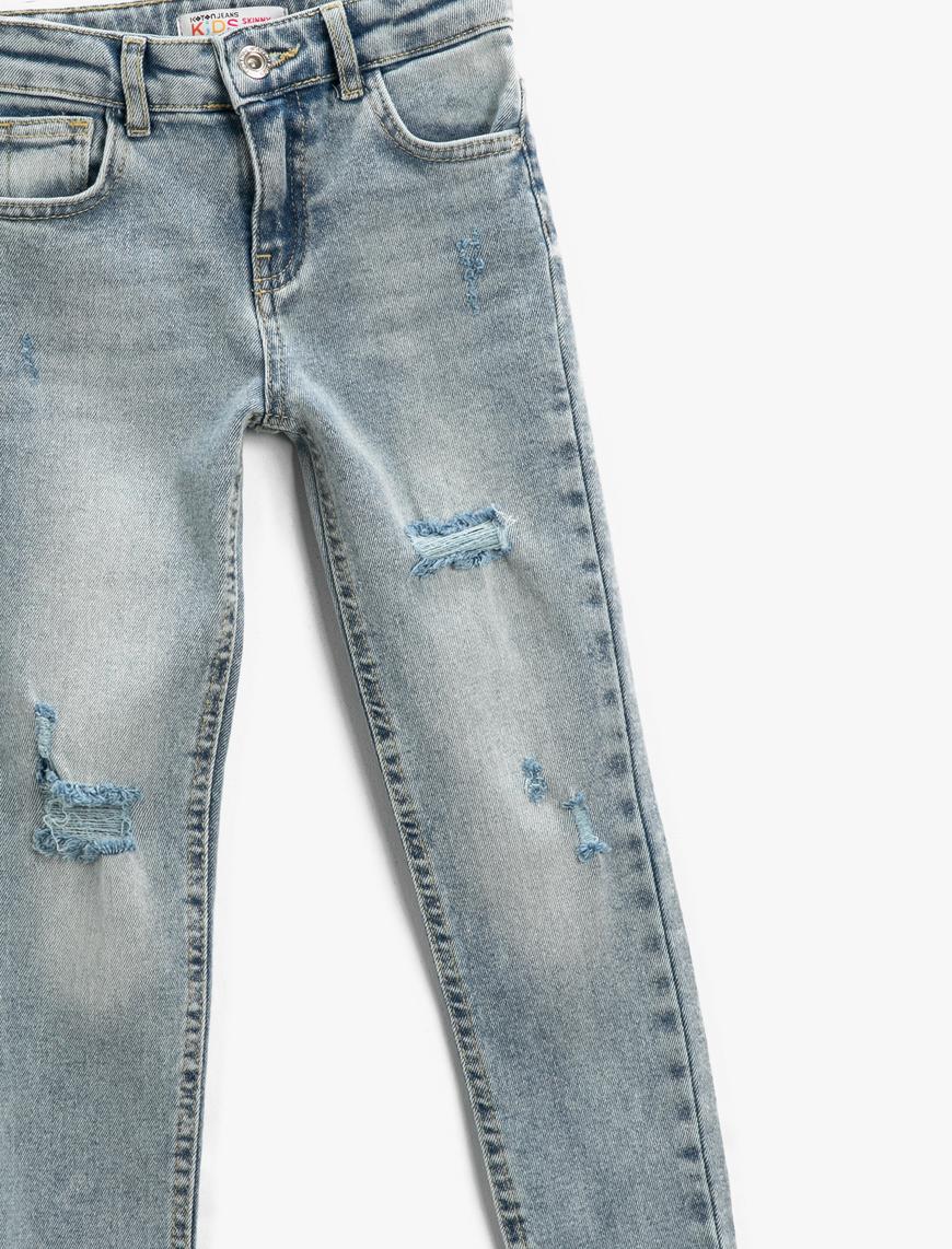  Kız Çocuk Kot Pantolon Pamuklu Uzun Dar Paça Destroyed - Skinny Jean