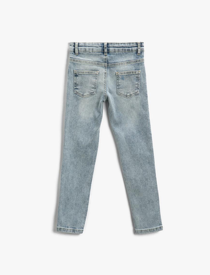  Kız Çocuk Kot Pantolon Pamuklu Uzun Dar Paça Destroyed - Skinny Jean