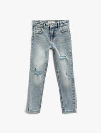 Kot Pantolon Pamuklu Uzun Dar Paça Destroyed - Skinny Jean