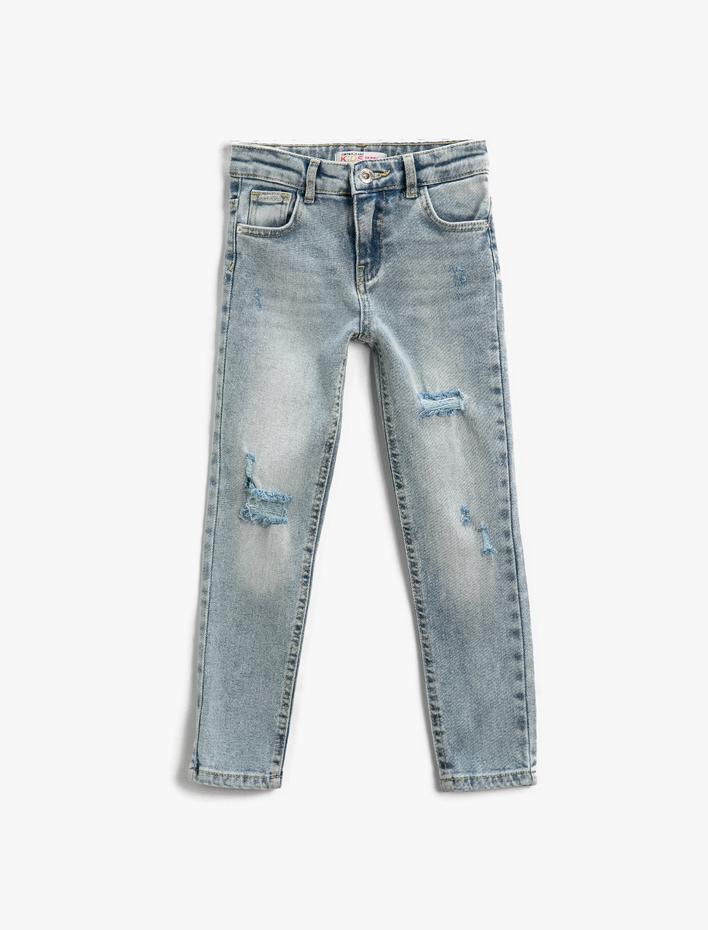 Kız Çocuk Kot Pantolon Pamuklu Uzun Dar Paça Destroyed - Skinny Jean