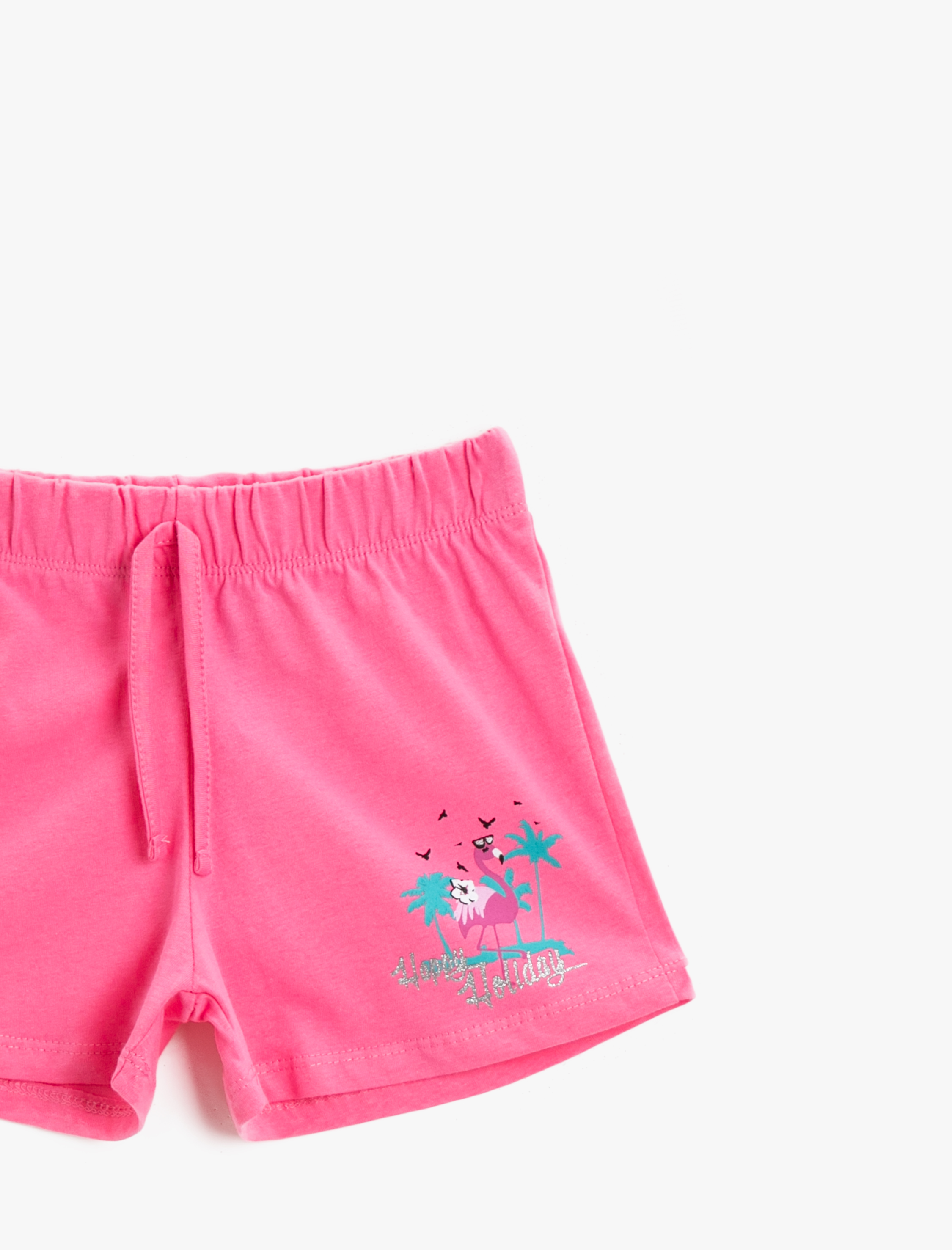  Kız Çocuk Belden Bağlamalı Şort Baskılı Pamuklu