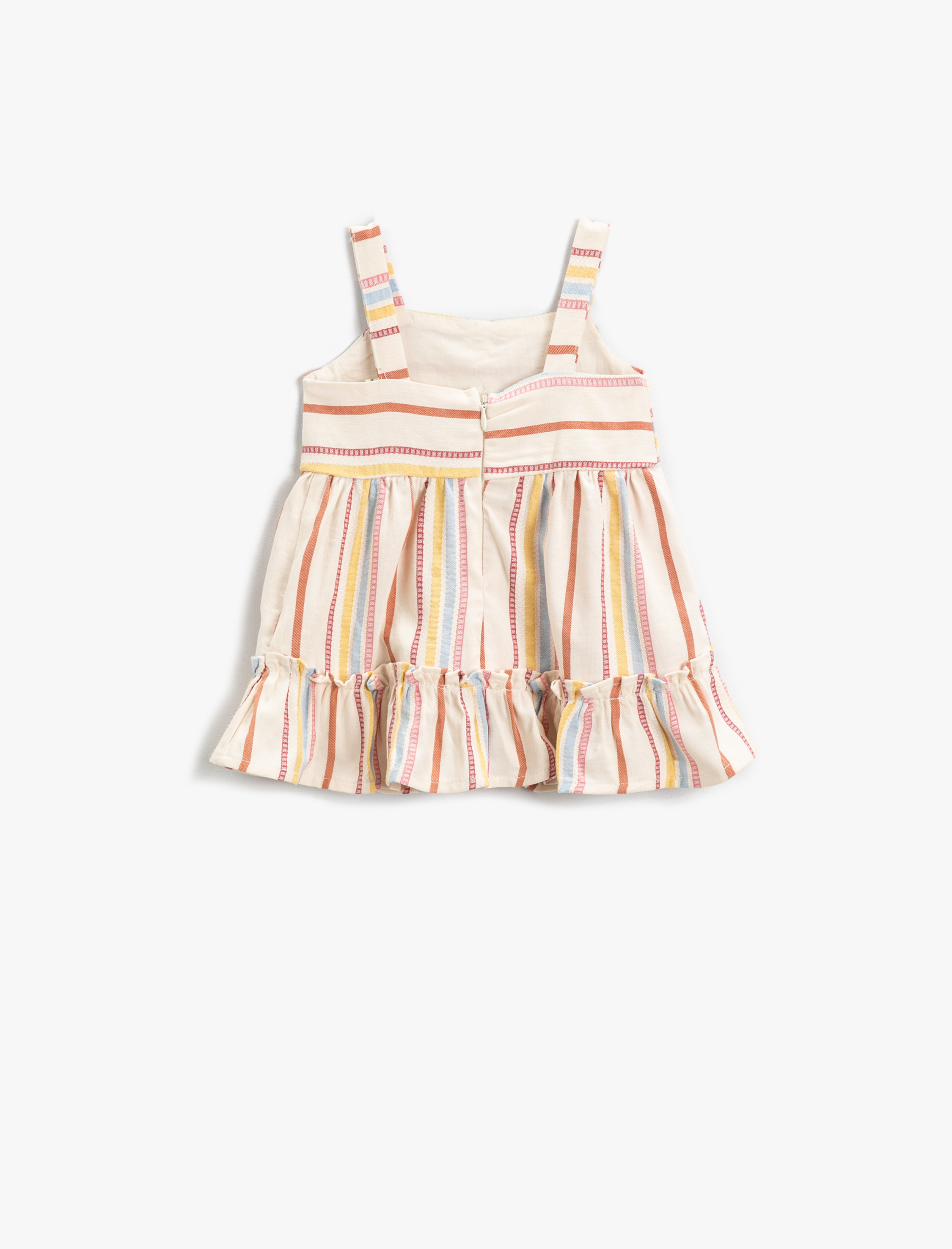  Kız Bebek Elbise Çizgili Askılı Fırfırlı