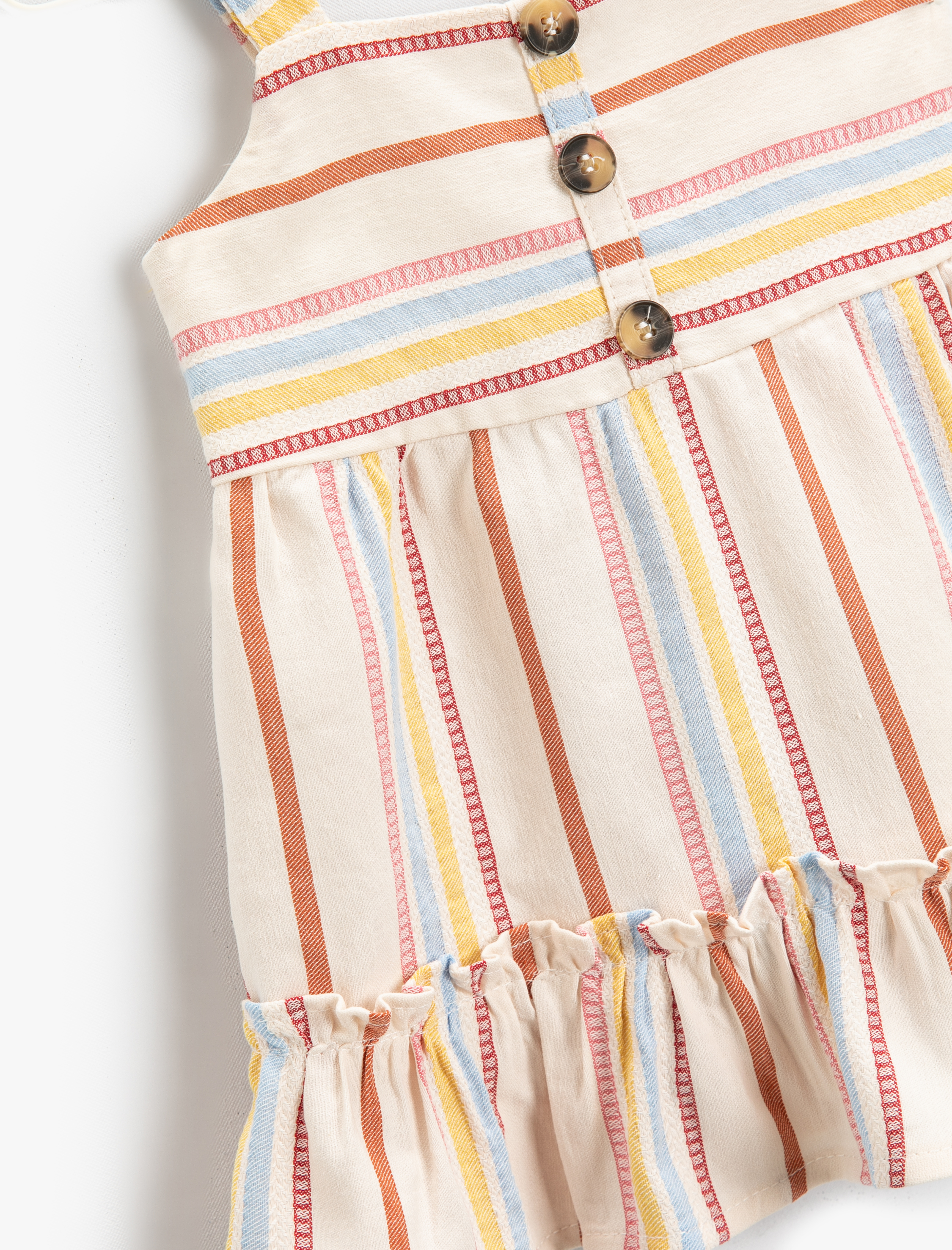  Kız Bebek Elbise Çizgili Askılı Fırfırlı