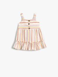 Elbise Çizgili Askılı Fırfırlı