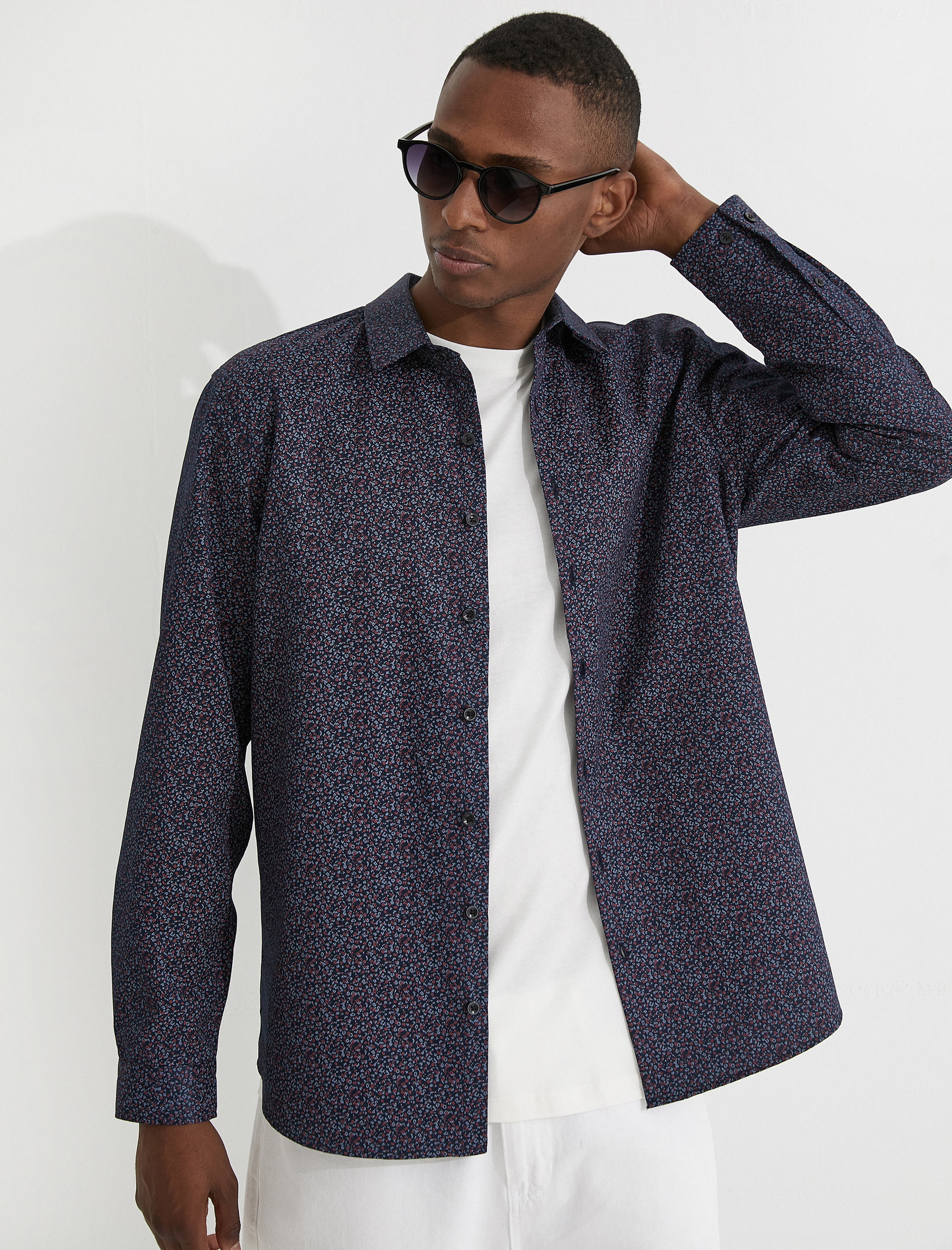 Spor Gömlek Mikro Desenli Slim Fit Non Iron