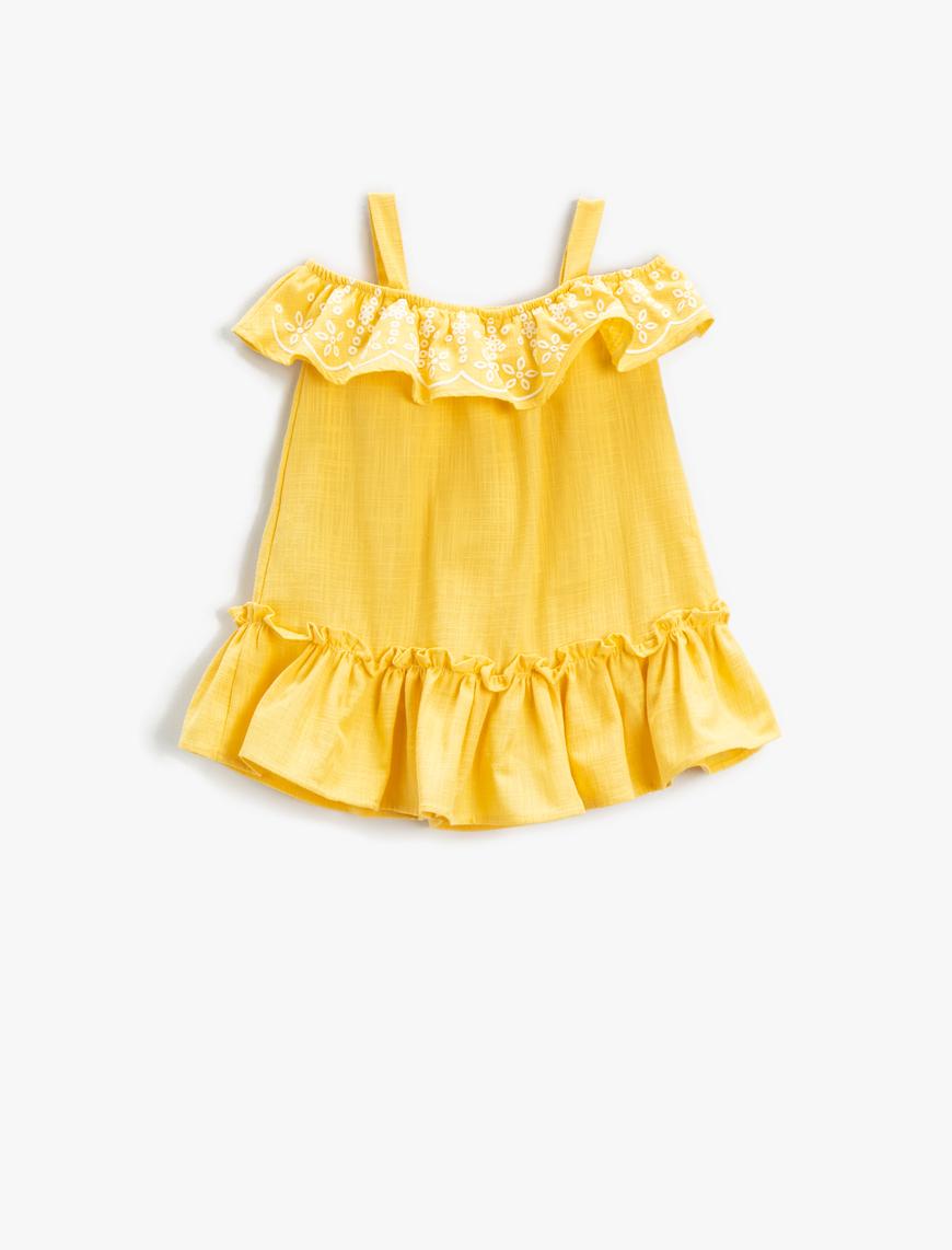  Kız Bebek Elbise Midi Fırfırlı Nakış Detaylı Askılı
