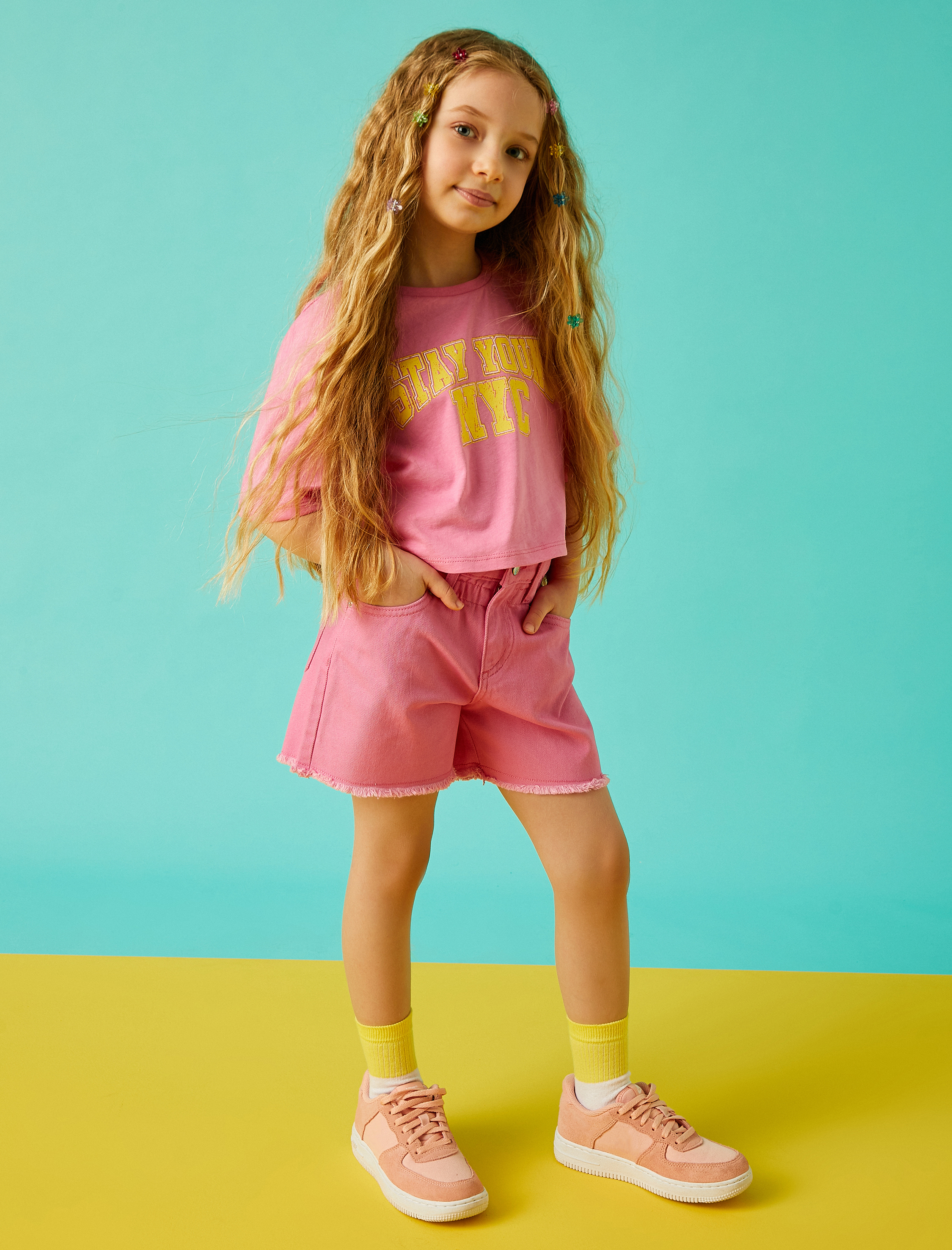  Kız Çocuk Basic Yüksel Bel Şort Pamuklu