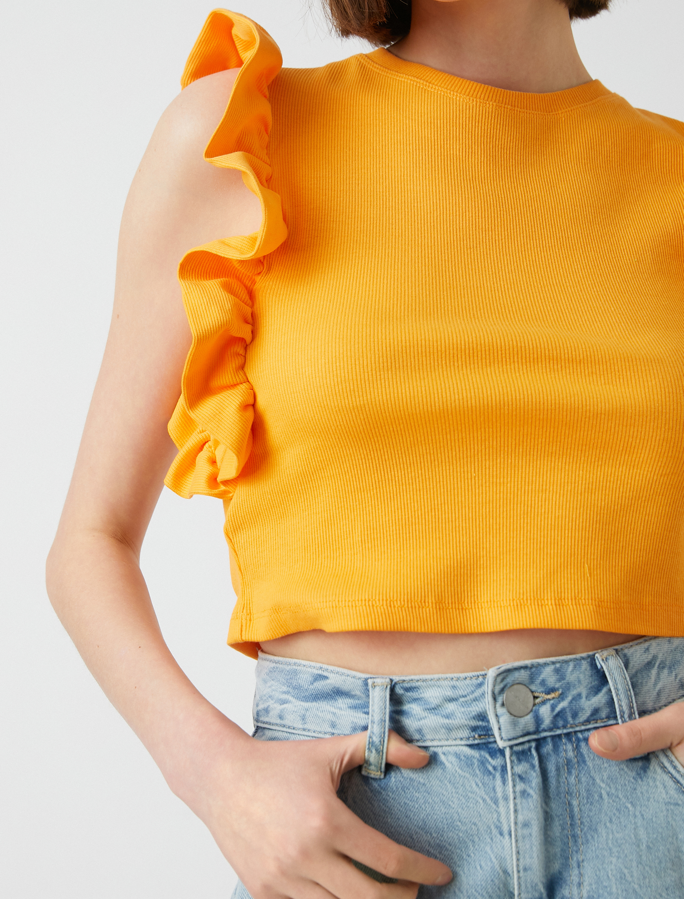   Fırfırlı Kolsuz Tişört Pamuklu