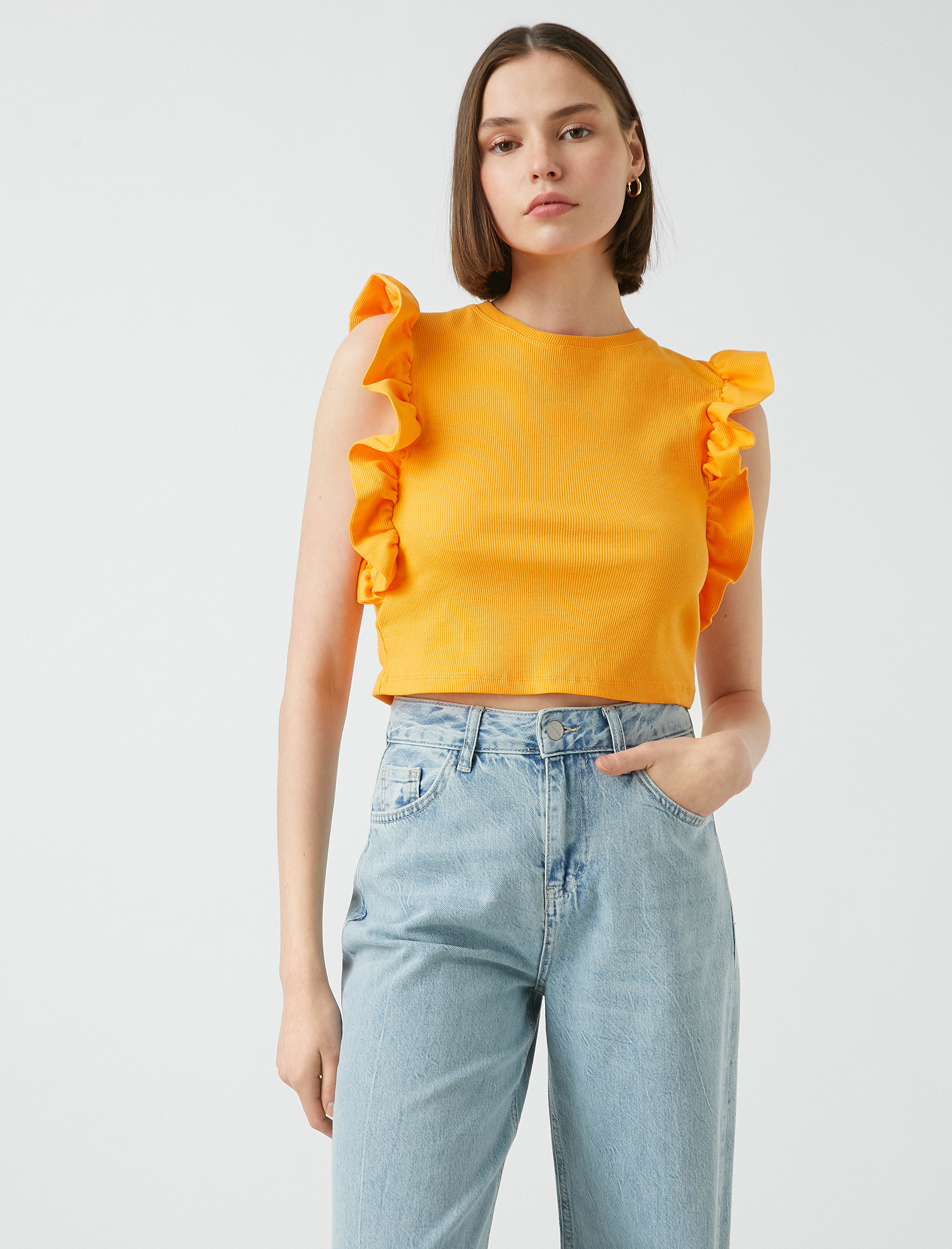   Fırfırlı Kolsuz Tişört Pamuklu