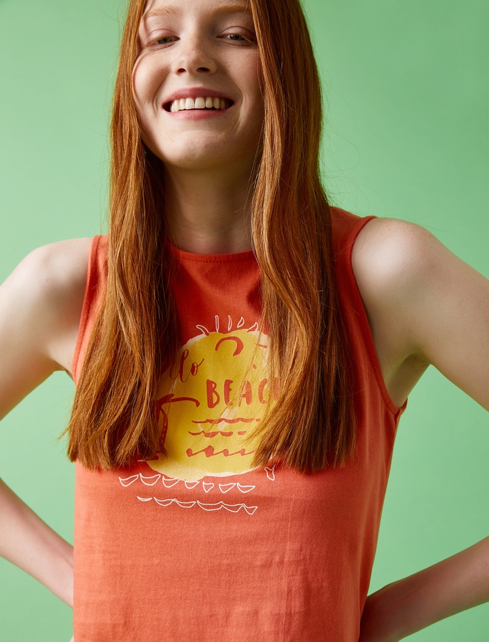  Bisiklet Yaka Atlet Baskılı Pamuklu