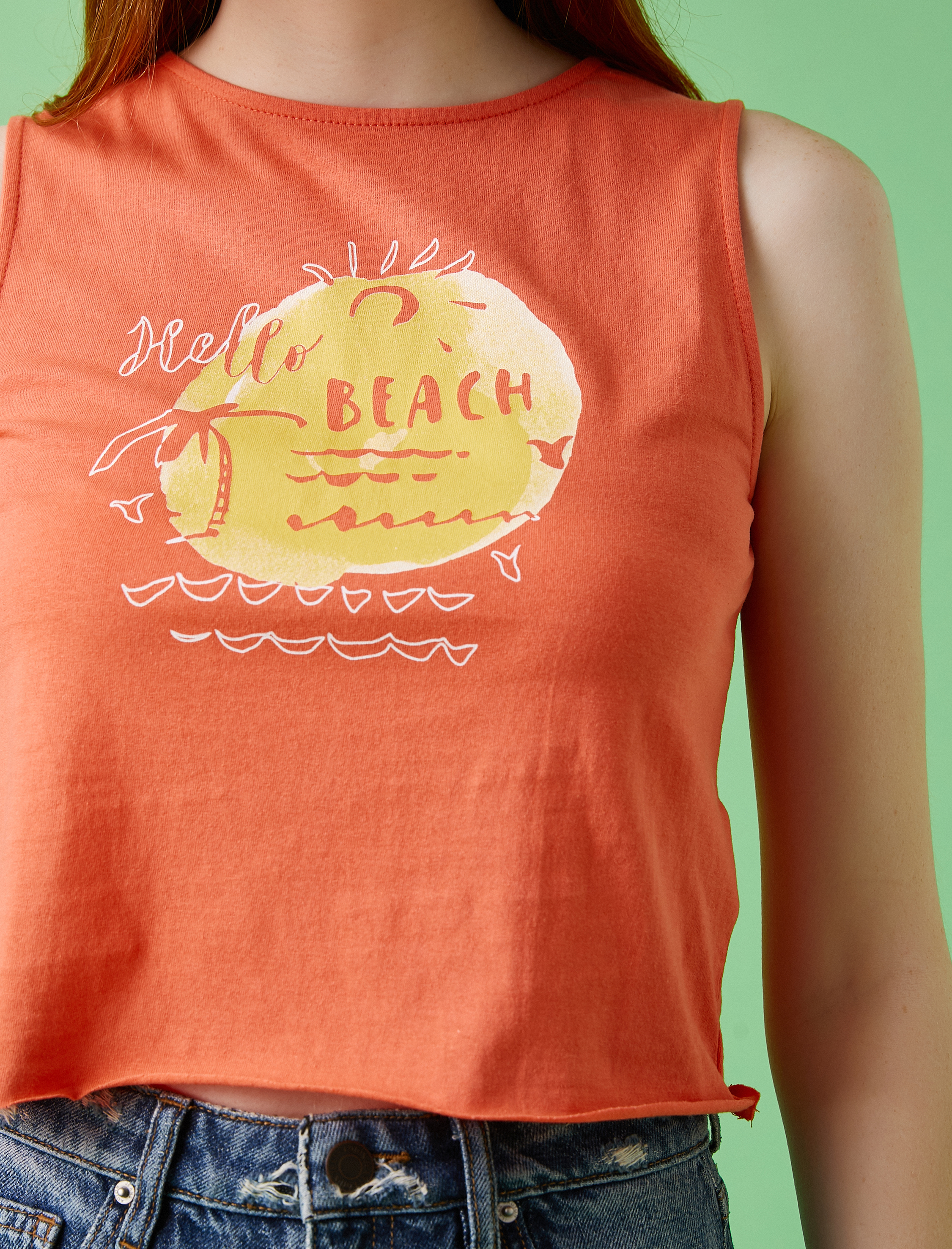   Bisiklet Yaka Atlet Baskılı Pamuklu