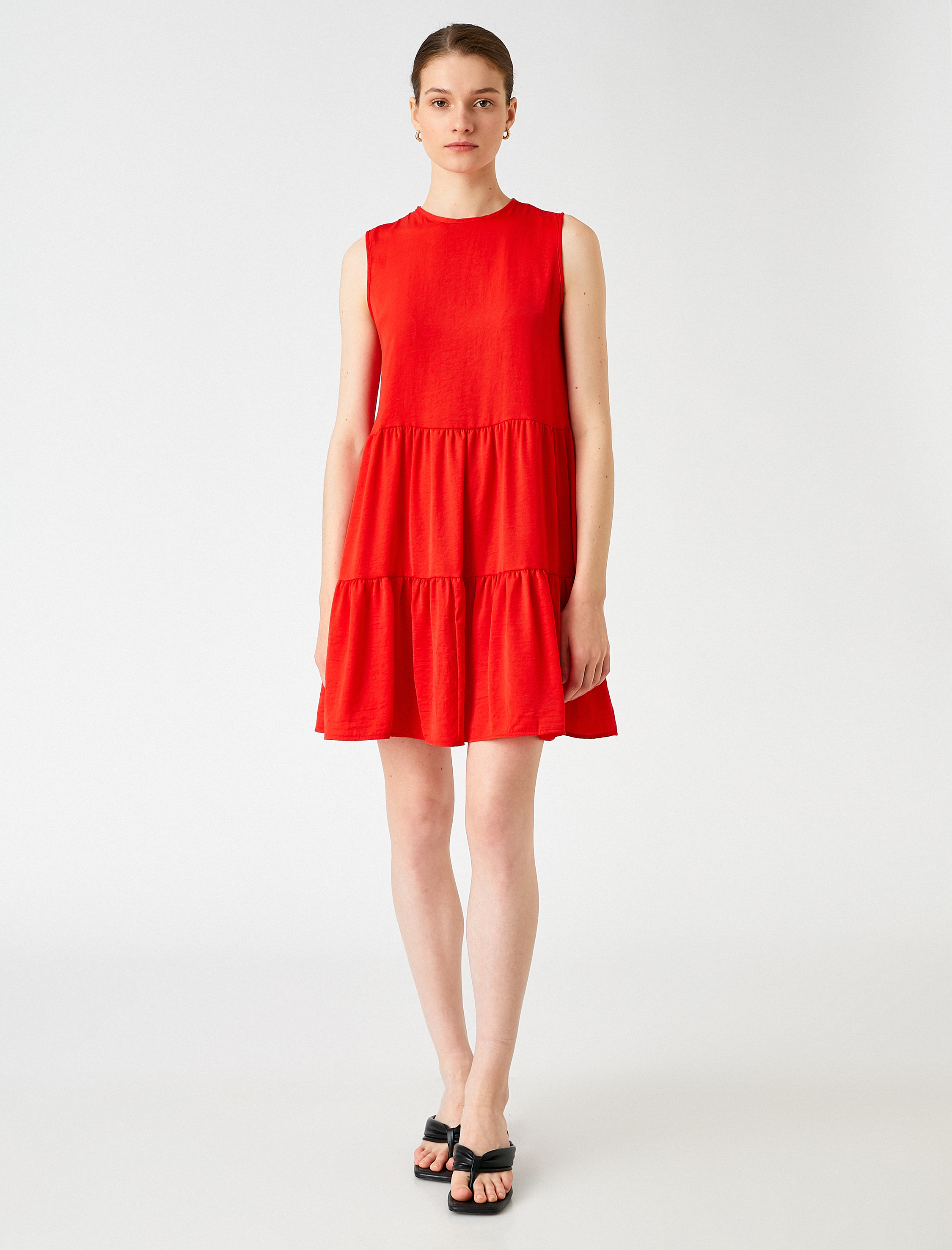   Mini Katlı Elbise Bisiklet Yaka Kolsuz