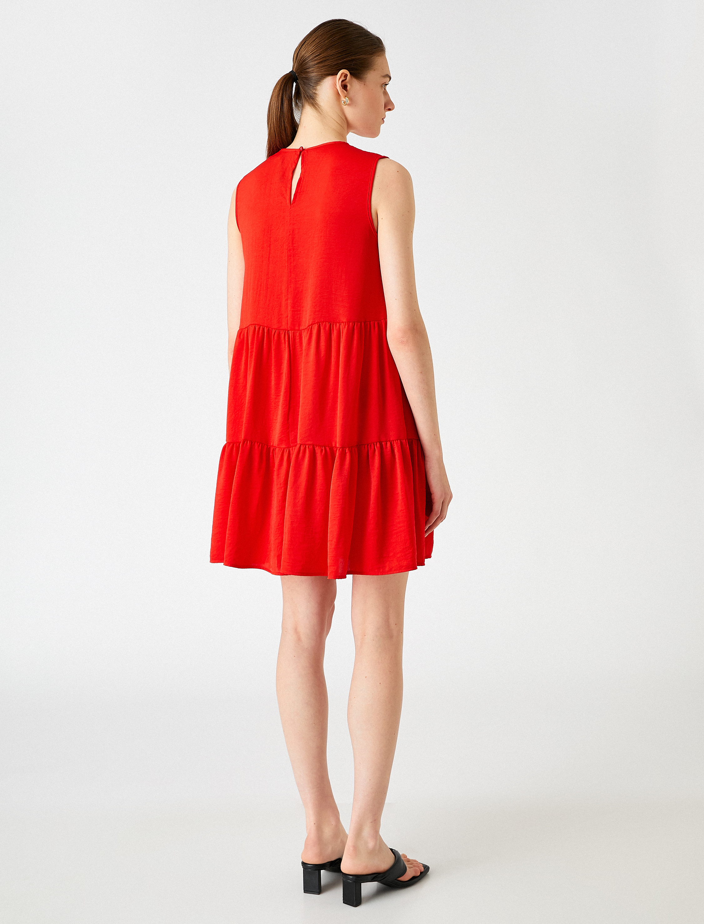   Mini Katlı Elbise Bisiklet Yaka Kolsuz