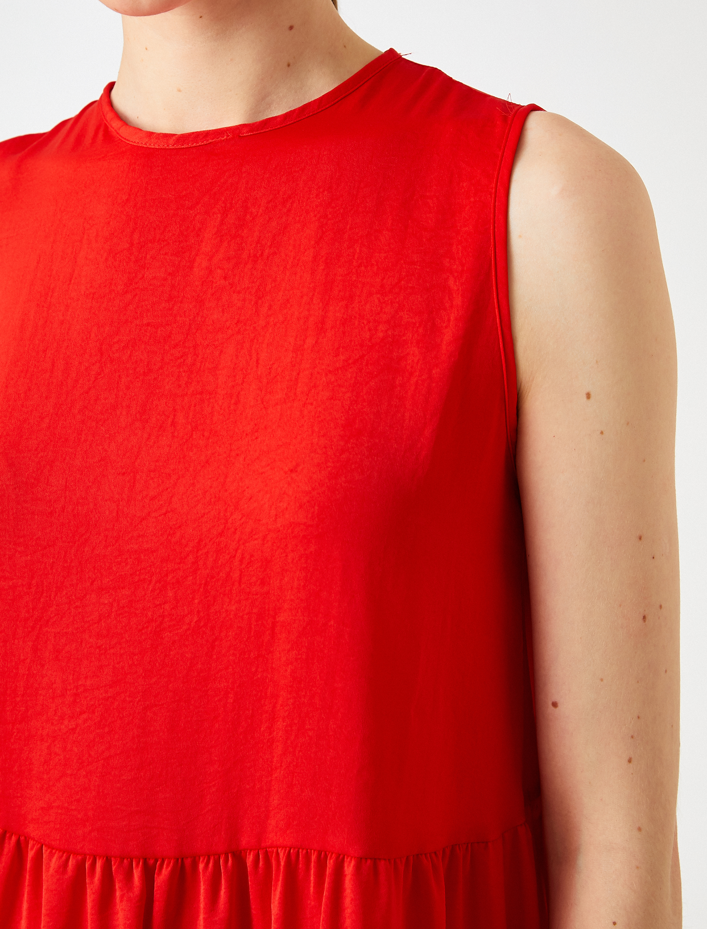   Mini Katlı Elbise Bisiklet Yaka Kolsuz