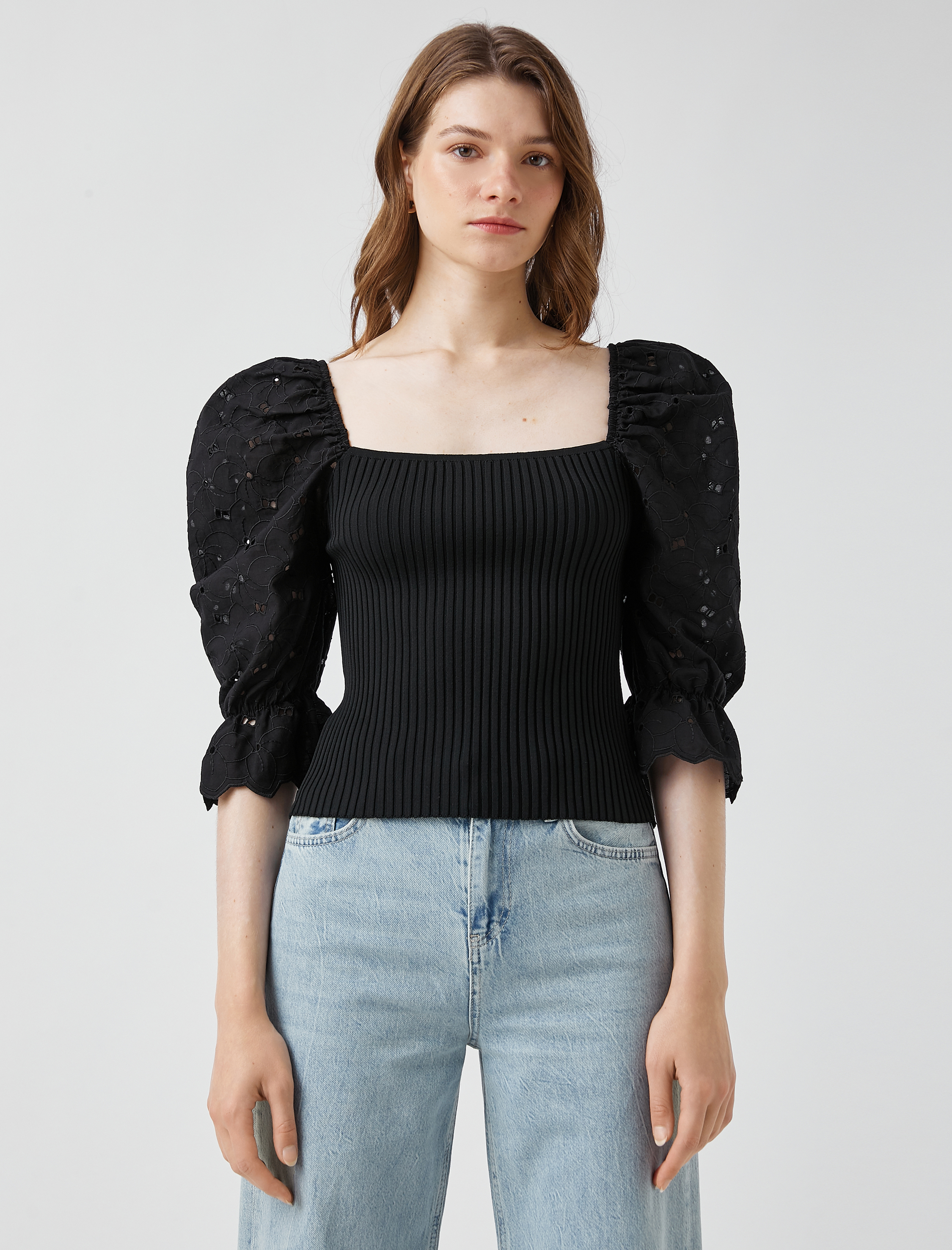   Ribanalı Bluz Fisto Balon Kollu