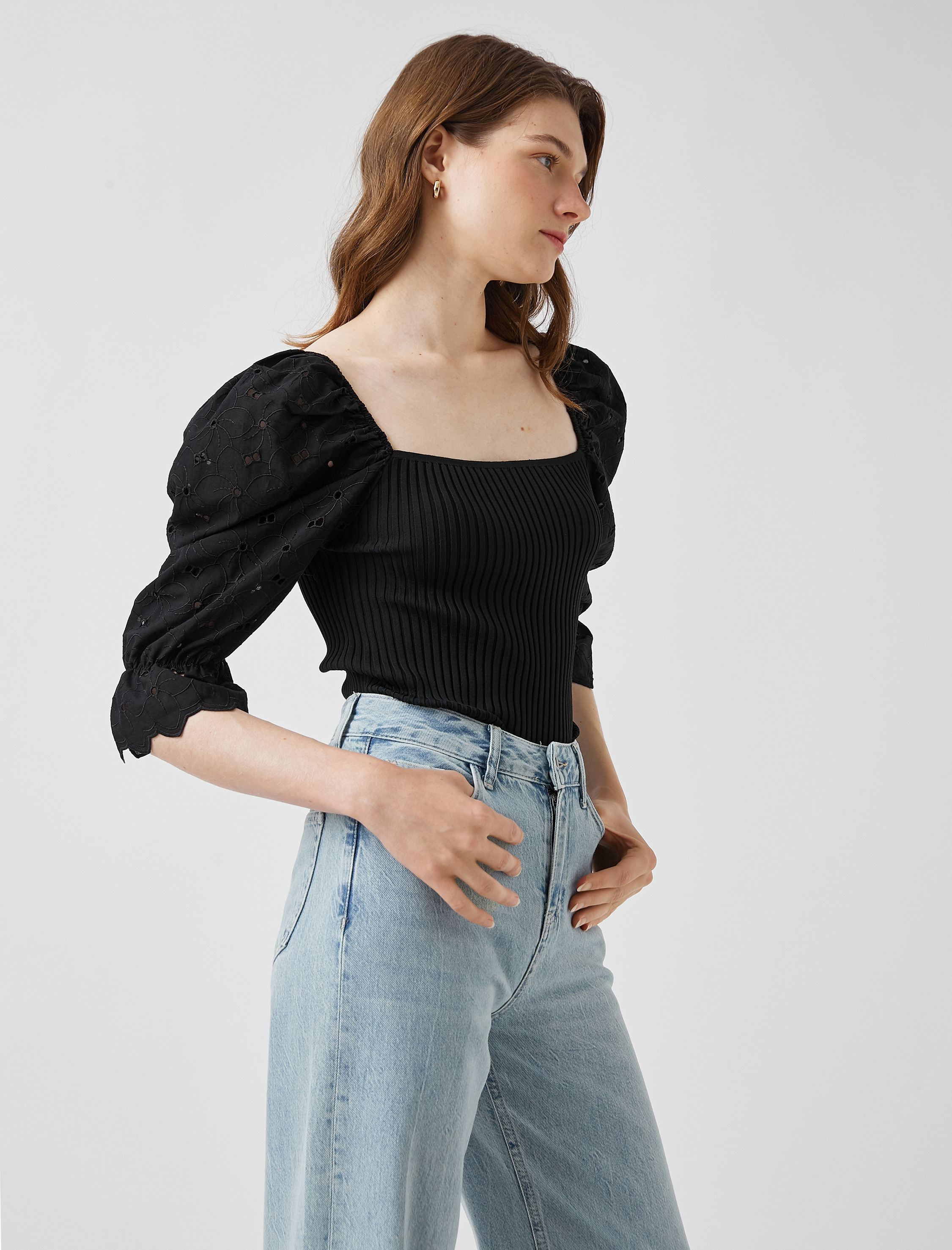   Ribanalı Bluz Fisto Balon Kollu