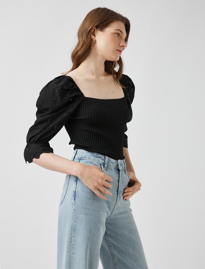  Ribanalı Bluz Fisto Balon Kollu