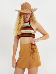 Mini Şort Etek Bağlama Detaylı Keten Karışımlı