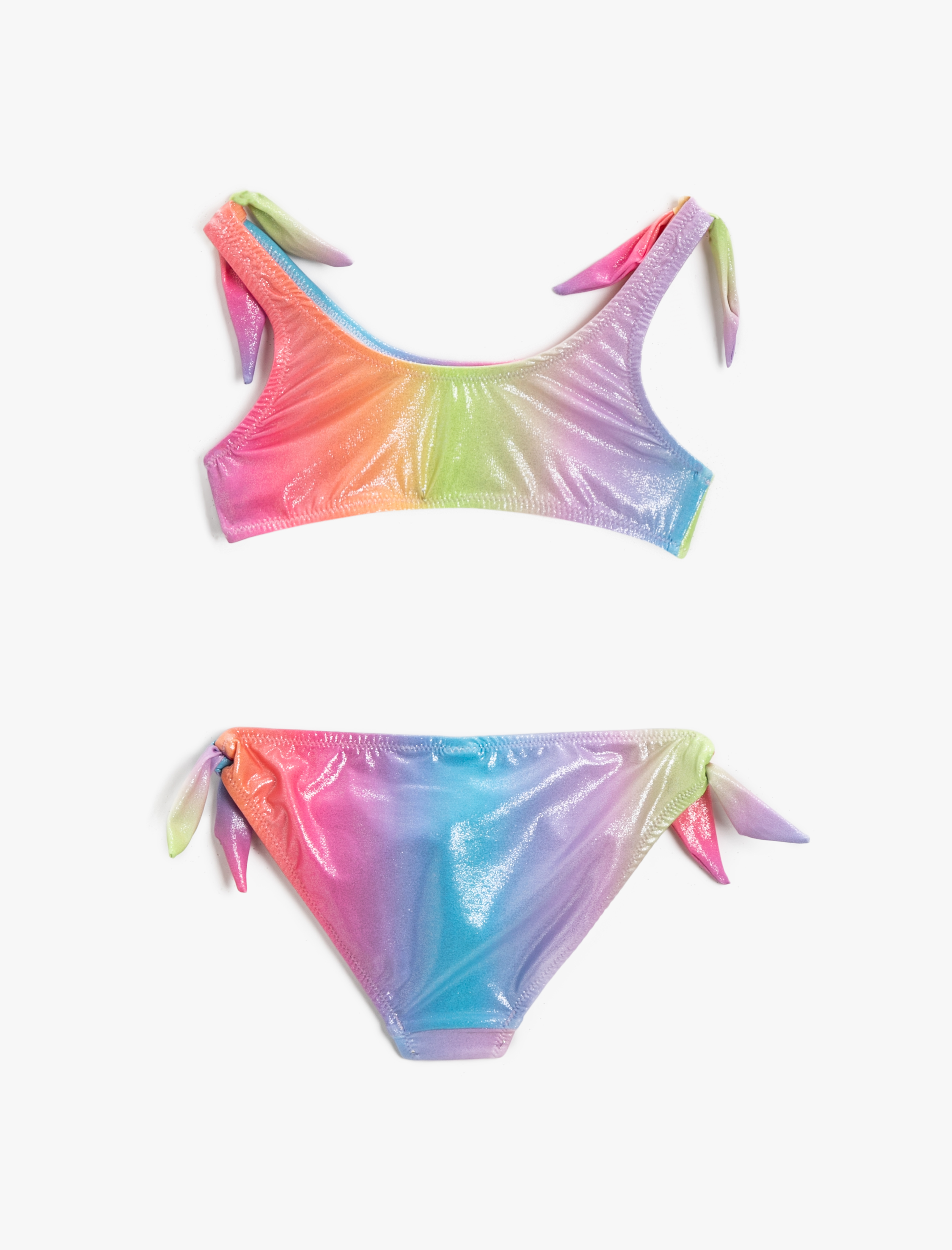  Kız Çocuk Bikini Seti Parlak Bağlamalı Degrade