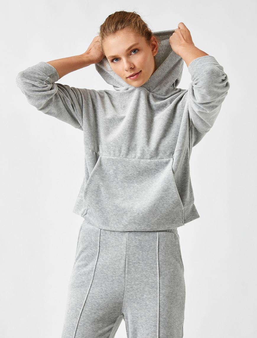   Kapüşonlu Kanguru Cepli Sweatshirt
