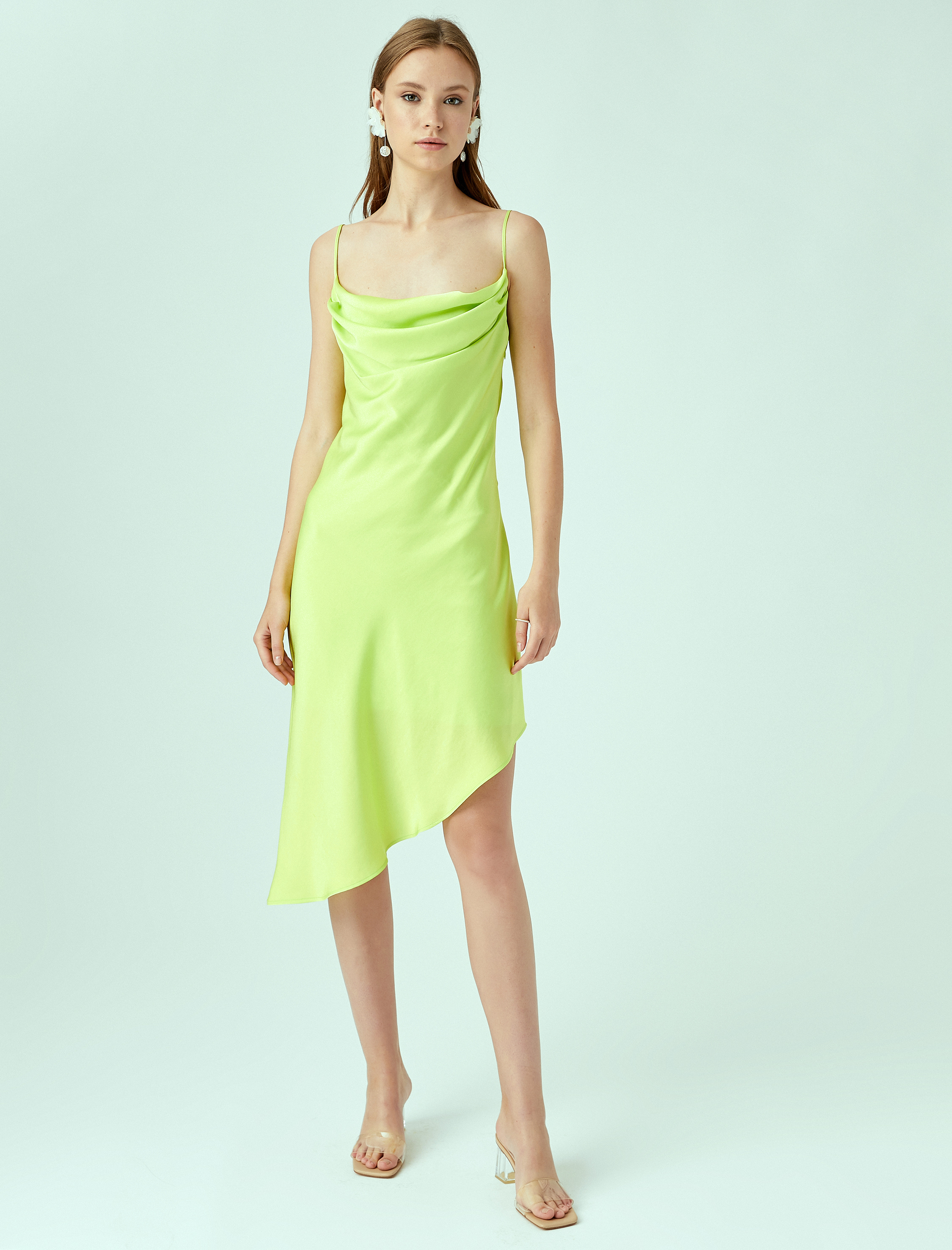   Saten Elbise Asimetrik İnce Askılı