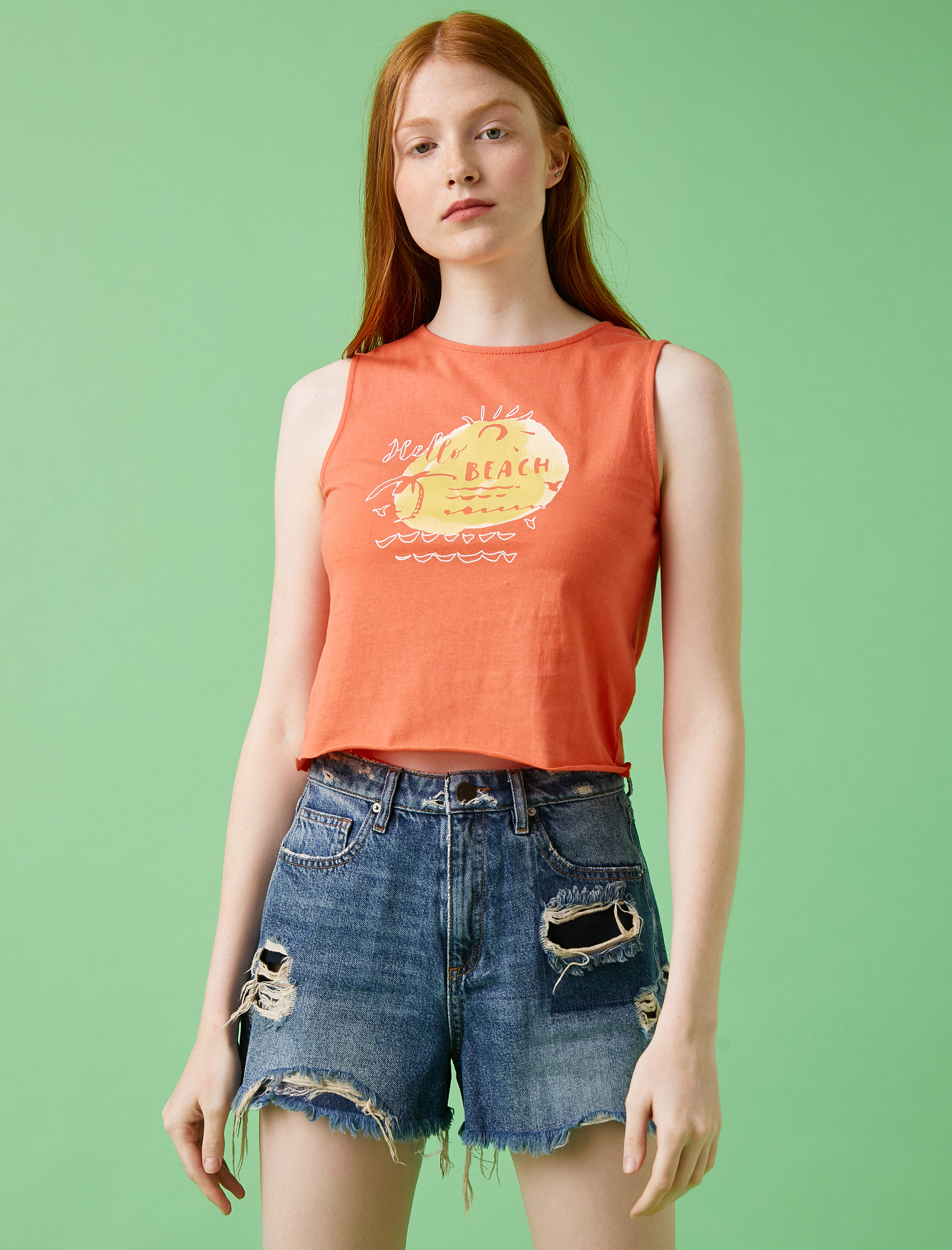   Bisiklet Yaka Atlet Baskılı Pamuklu