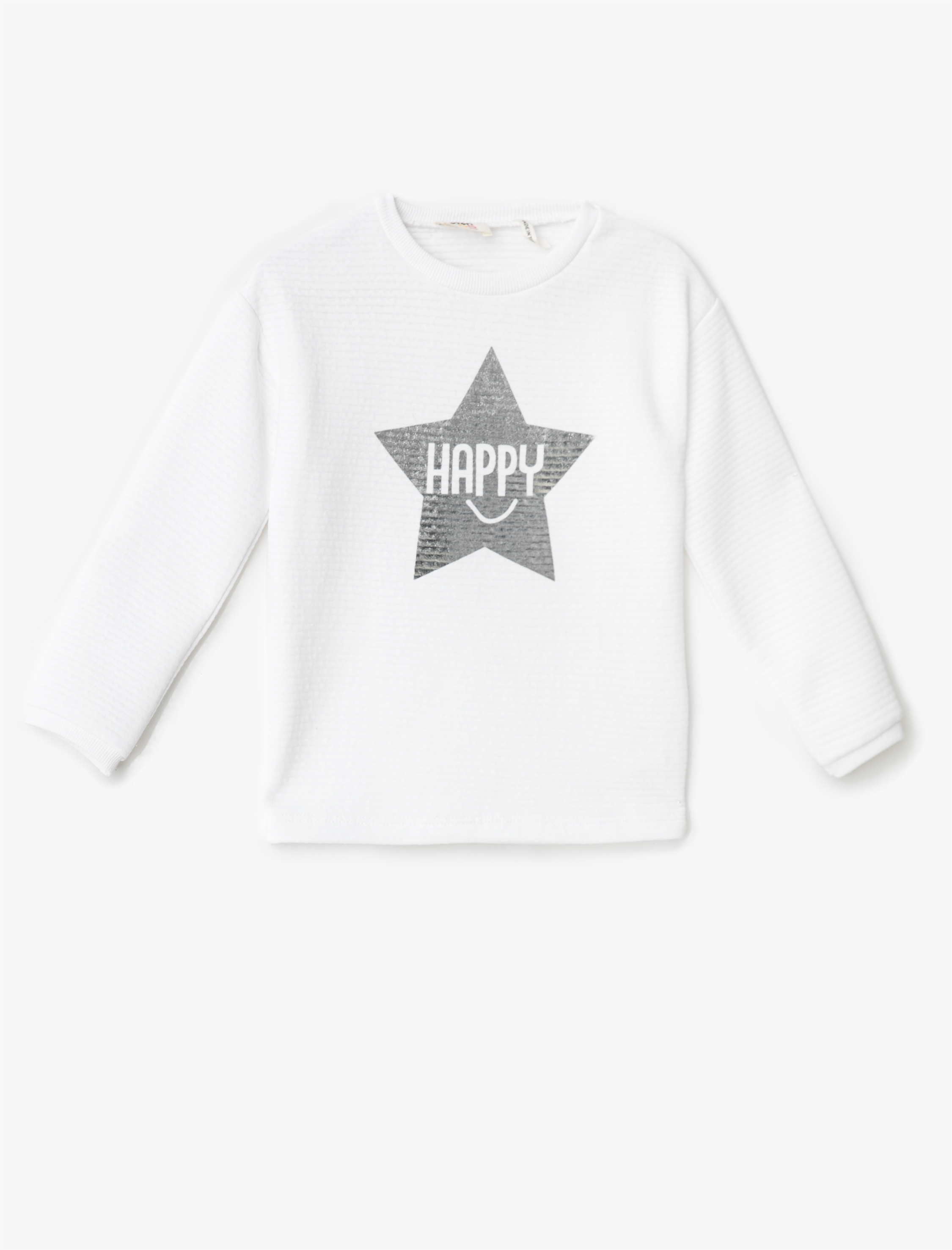  Kız Çocuk Parlak Baskılı Sweatshirt Uzun Kollu Bisiklet Yaka