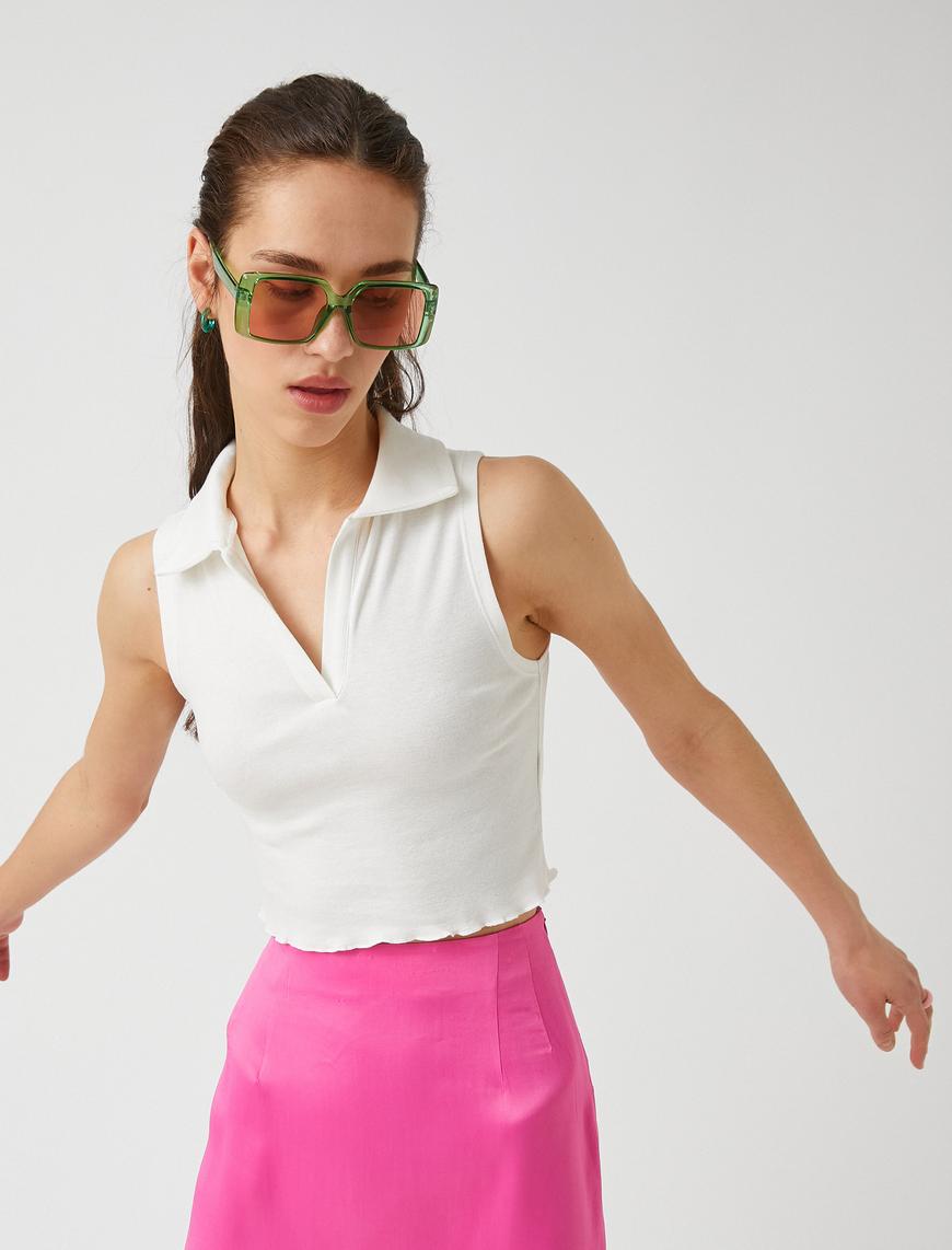   Polo Yaka Kolsuz Pamuklu Crop Atlet