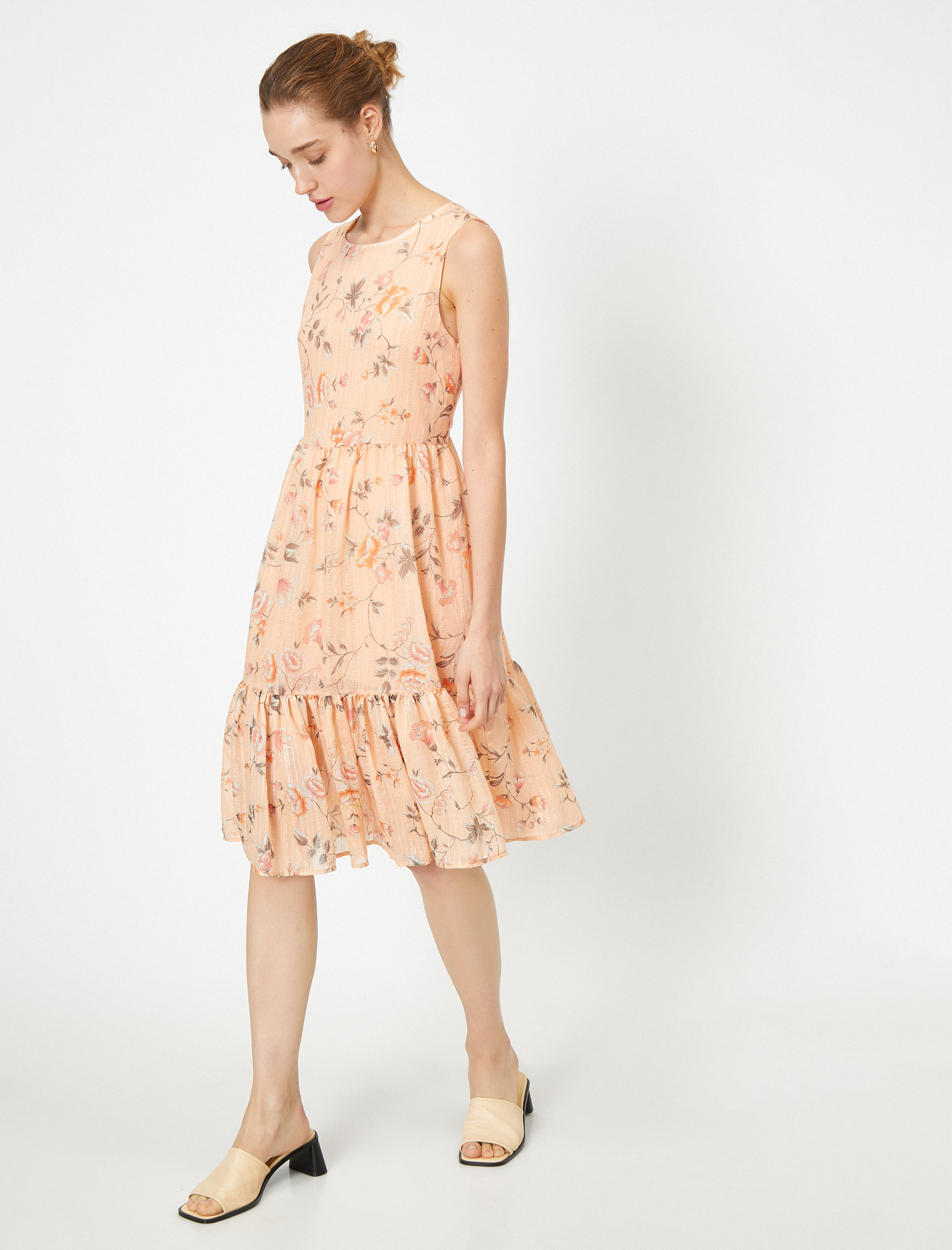   Çiçek Desenli Midi Uçuş Uçuş Elbise