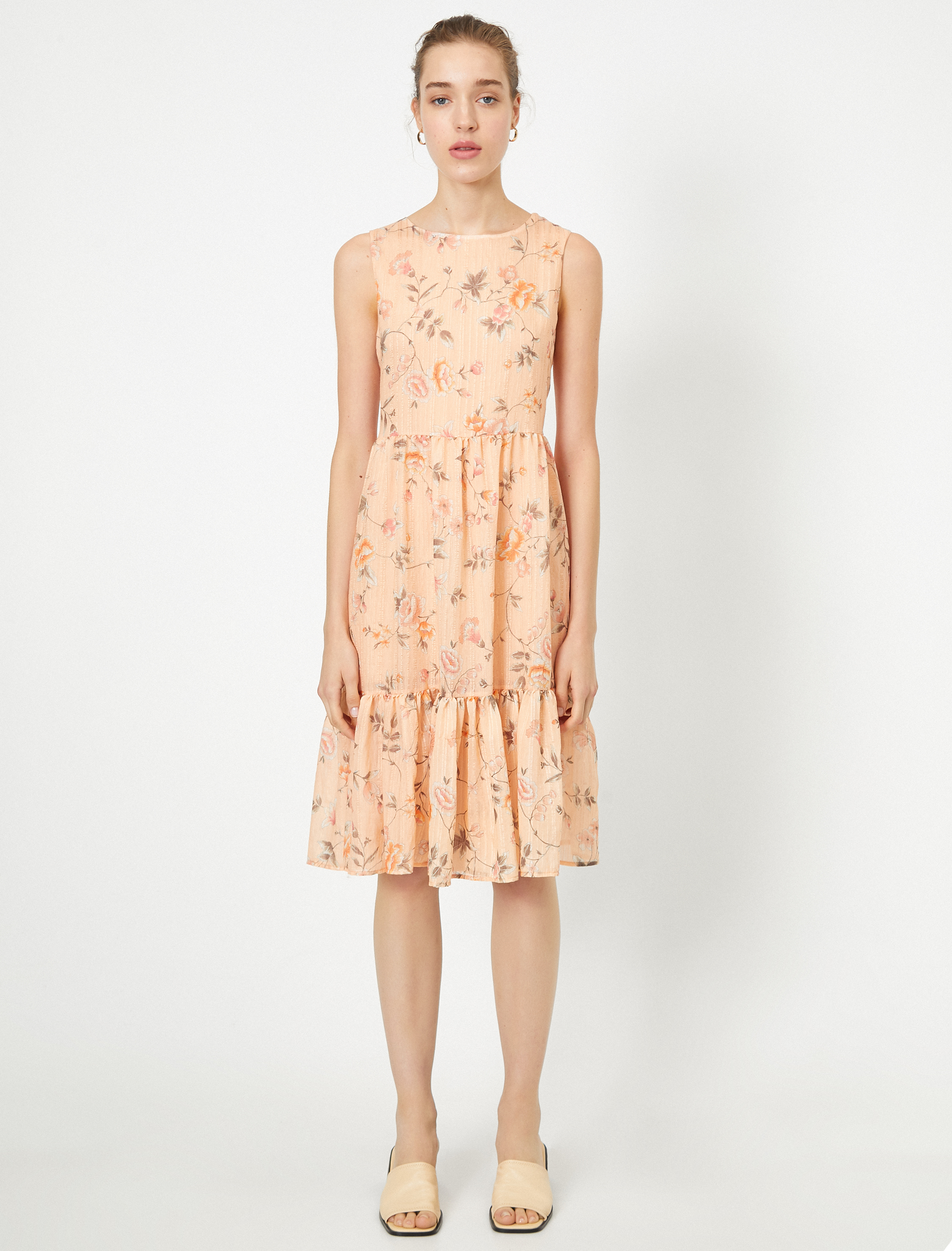   Çiçek Desenli Midi Uçuş Uçuş Elbise