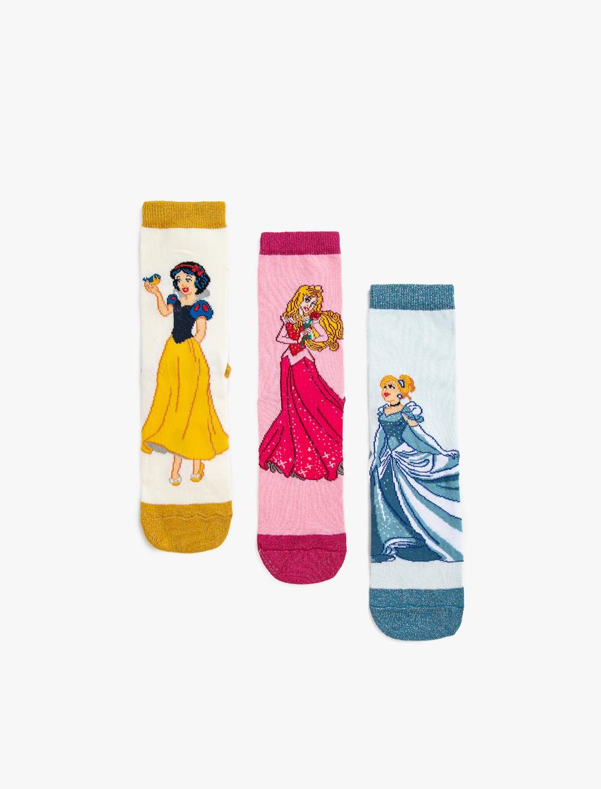  Kız Çocuk 3'lü Çorap Seti Disney Prensesleri Desenli