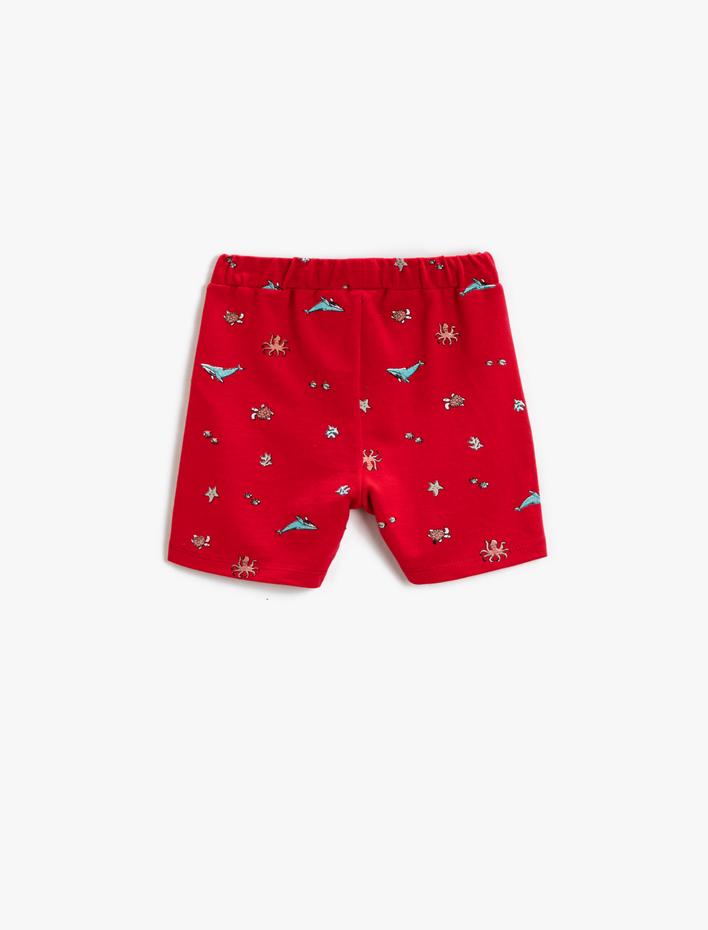 Erkek Bebek Pamuklu Beli Bağlamalı Baskılı Şort Diz Üstü
