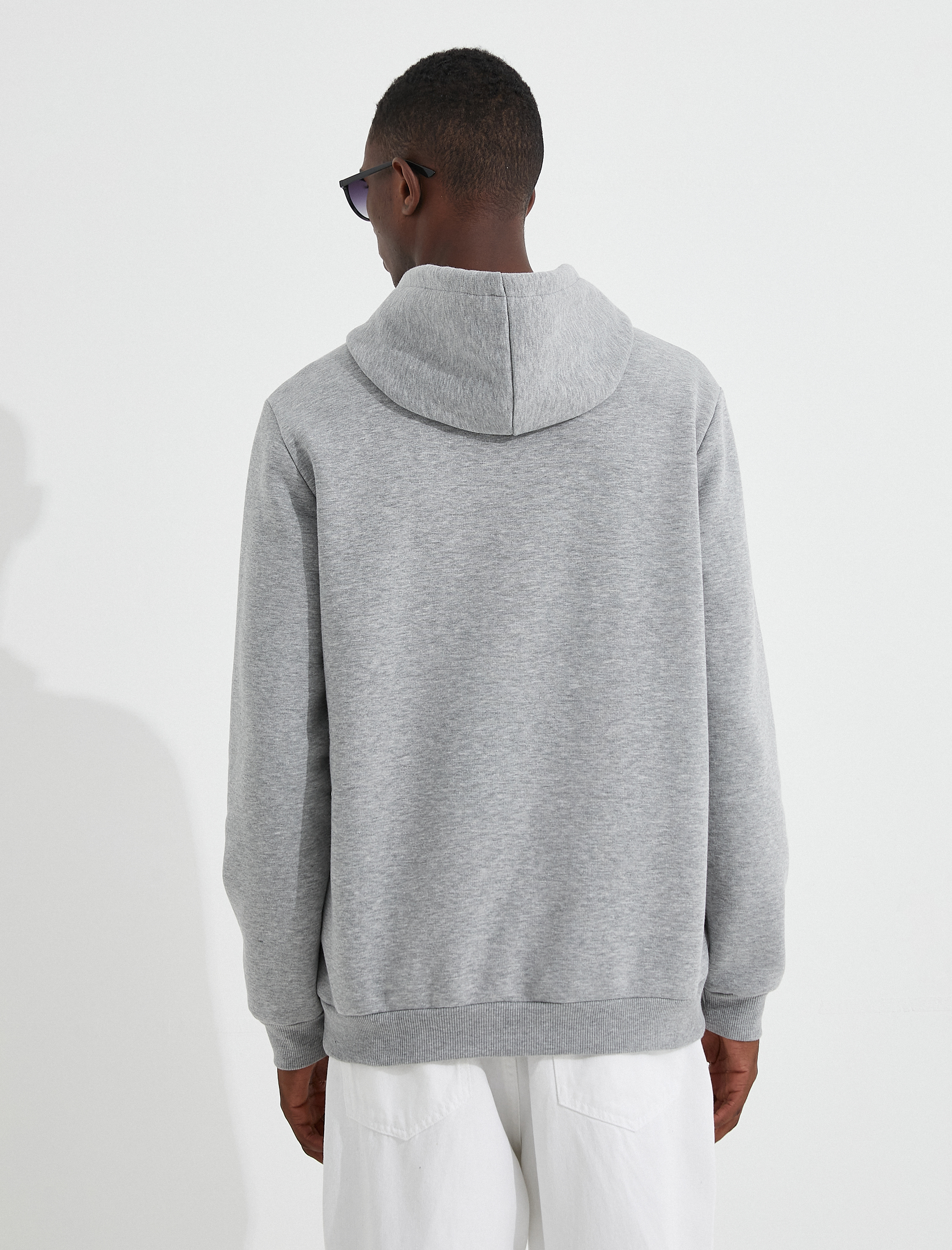 Basic Kapşonlu Sweatshirt Şardonlu Slogan Baskılı Uzun Kollu