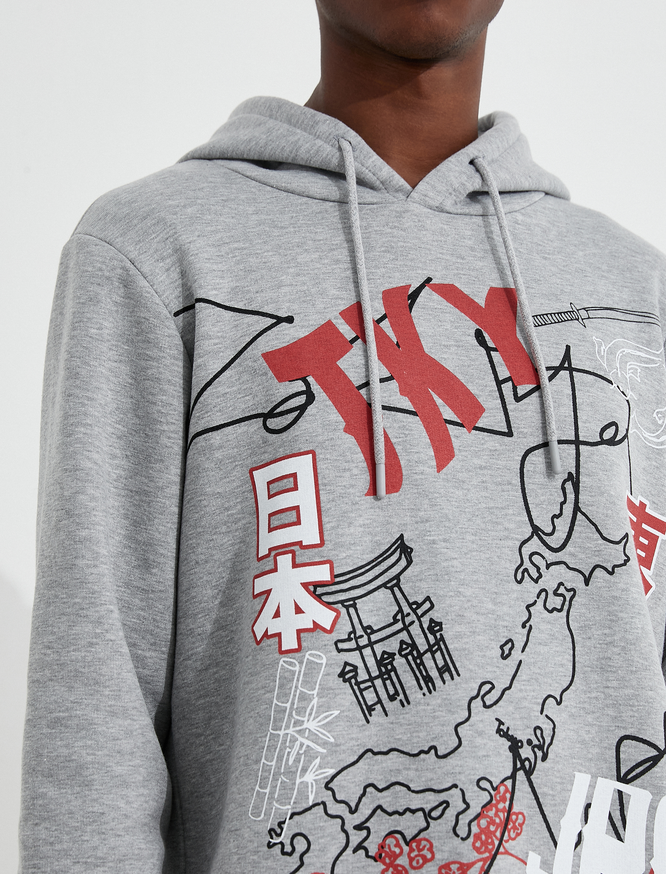 Basic Kapşonlu Sweatshirt Şardonlu Slogan Baskılı Uzun Kollu