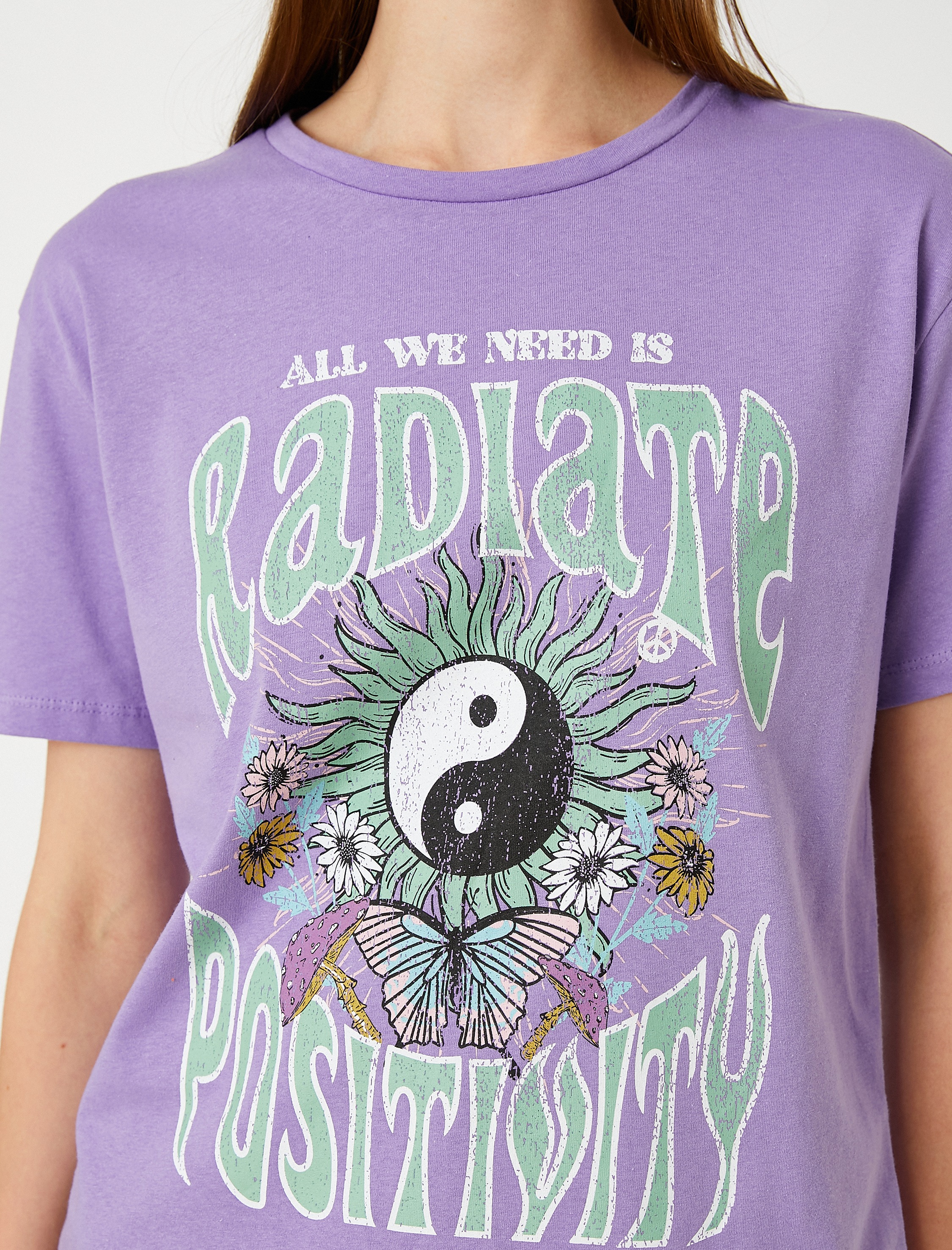   Baskılı Tişört Bisiklet Yaka Kısa Kollu