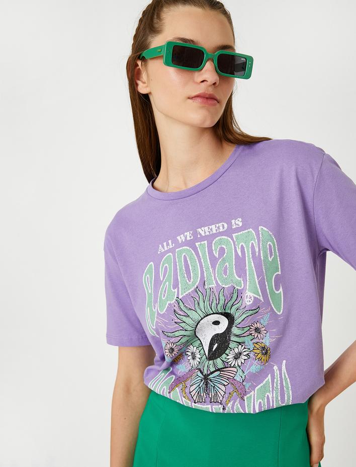  Baskılı Tişört Bisiklet Yaka Kısa Kollu