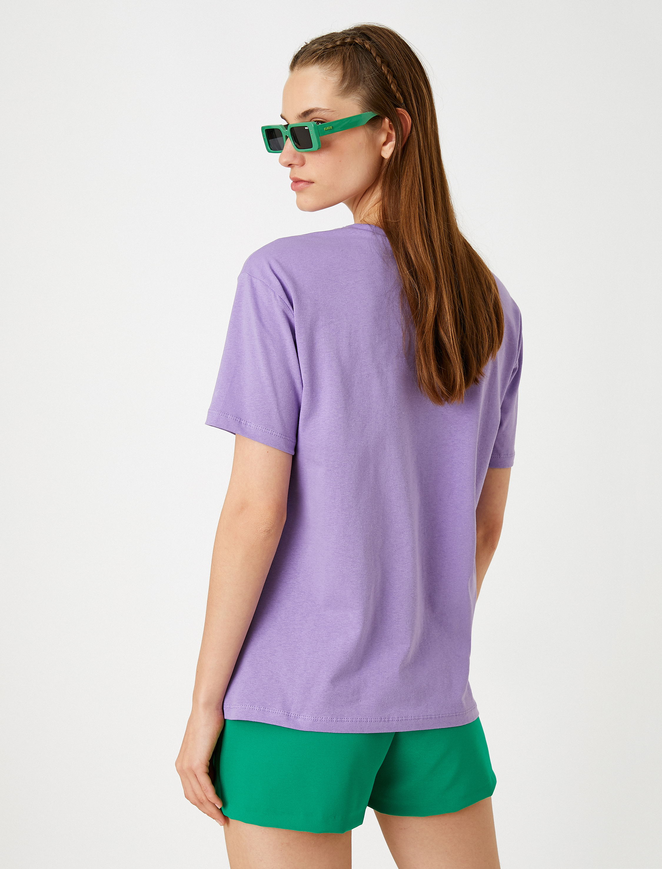   Baskılı Tişört Bisiklet Yaka Kısa Kollu