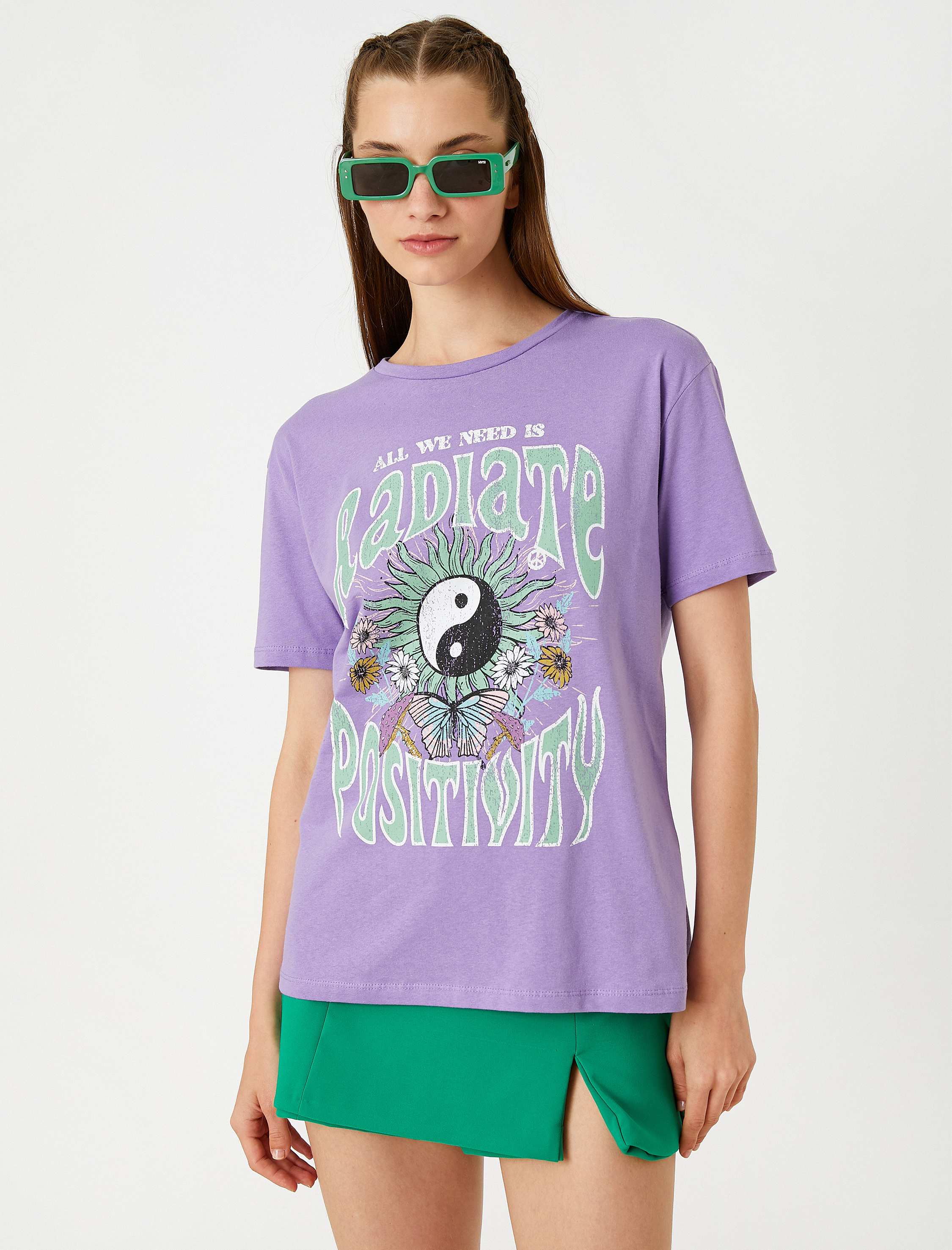   Baskılı Tişört Bisiklet Yaka Kısa Kollu