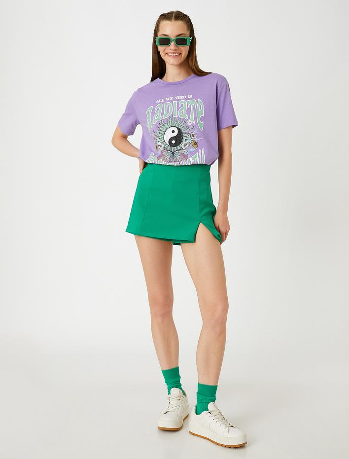  Baskılı Tişört Bisiklet Yaka Kısa Kollu