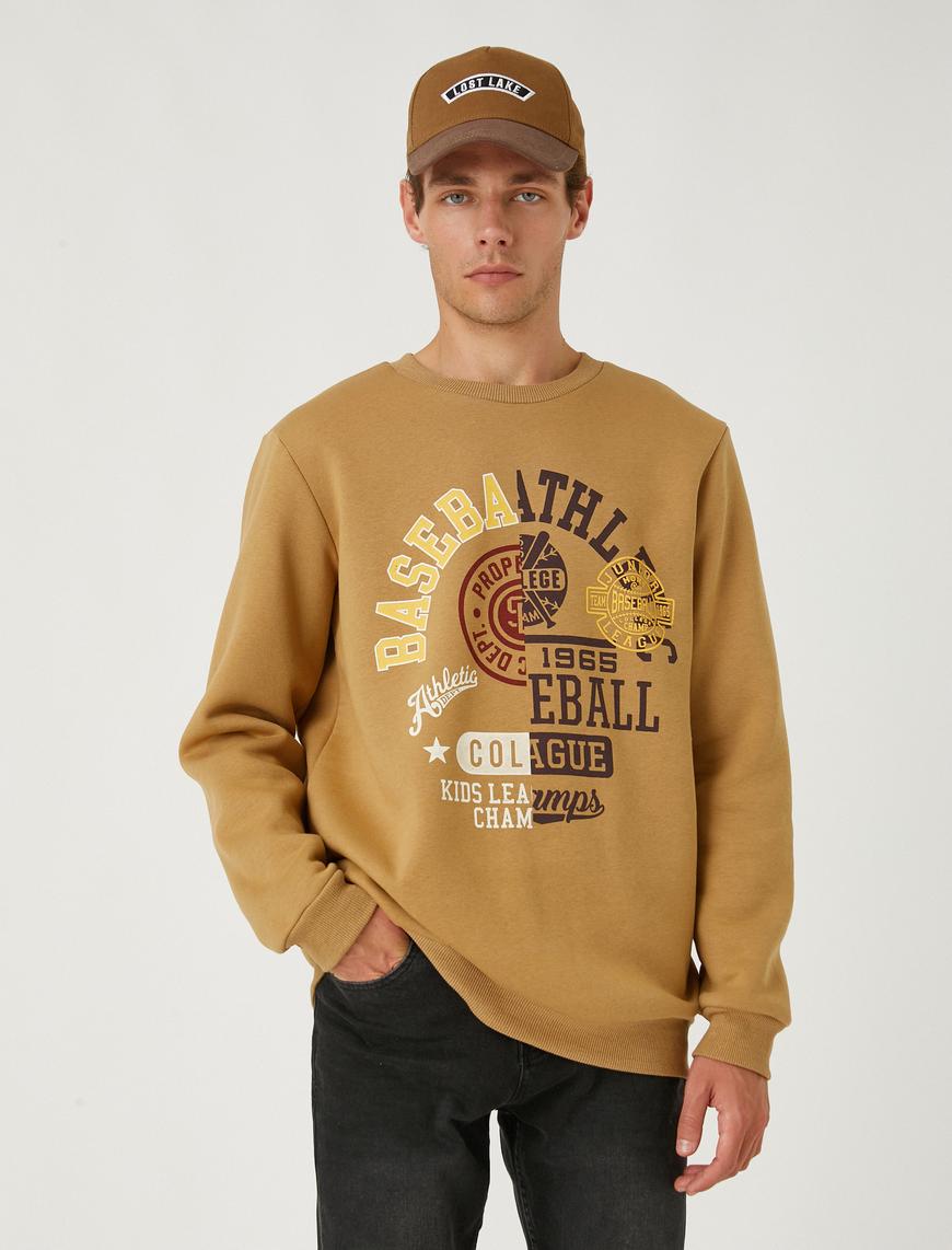   Kolej Baskılı Sweatshirt Şardonlu Bisiklet Yaka