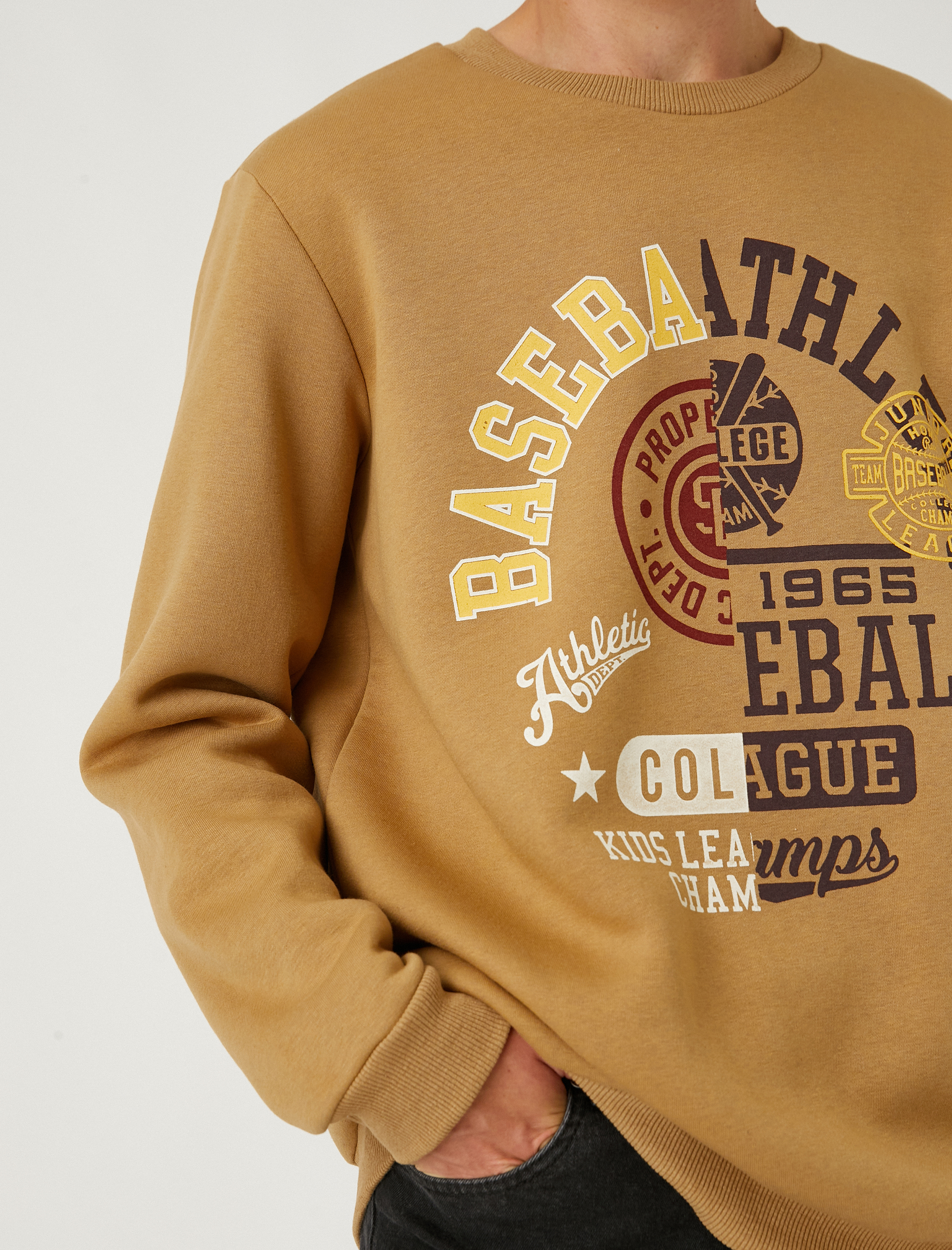 Kolej Baskılı Sweatshirt Şardonlu Bisiklet Yaka