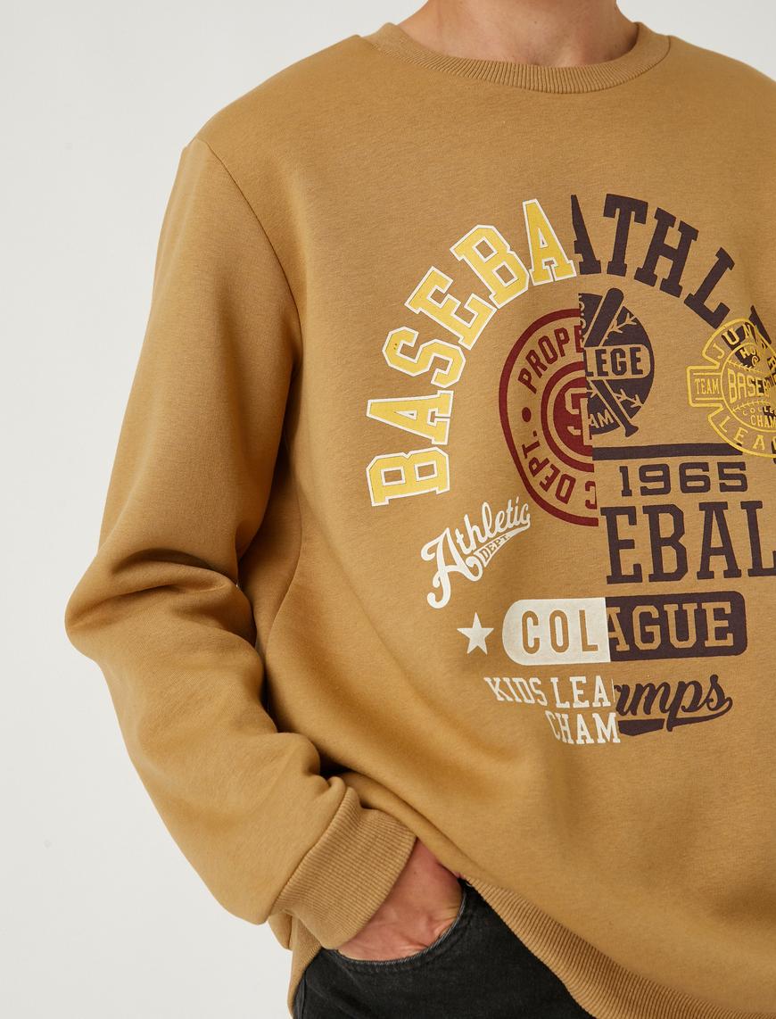   Kolej Baskılı Sweatshirt Şardonlu Bisiklet Yaka
