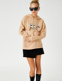 Baskılı Sweatshirt Kapüşonlu Cep Detaylı İçi Polarlı