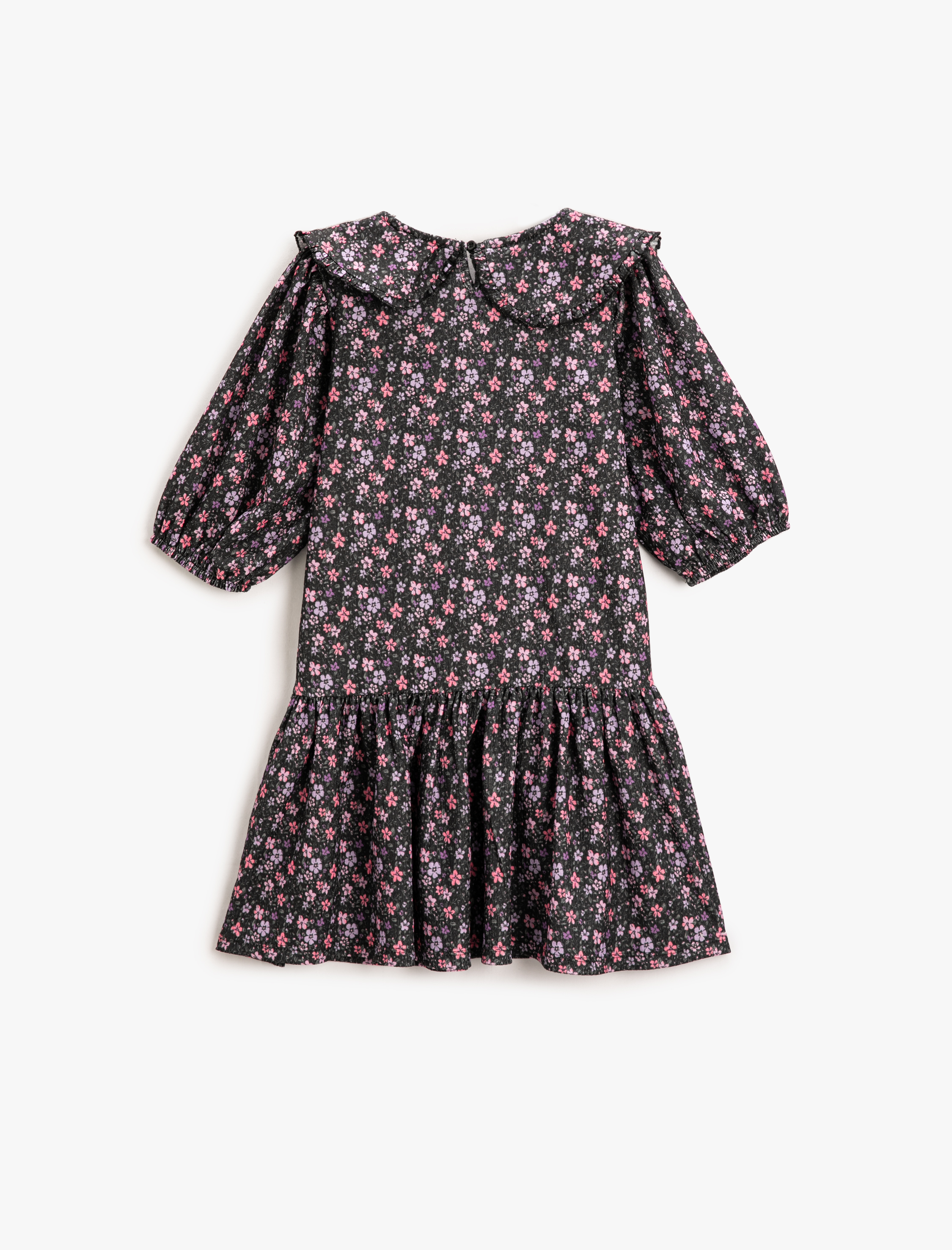  Kız Çocuk Çiçekli Midi Elbise Bebe Yaka