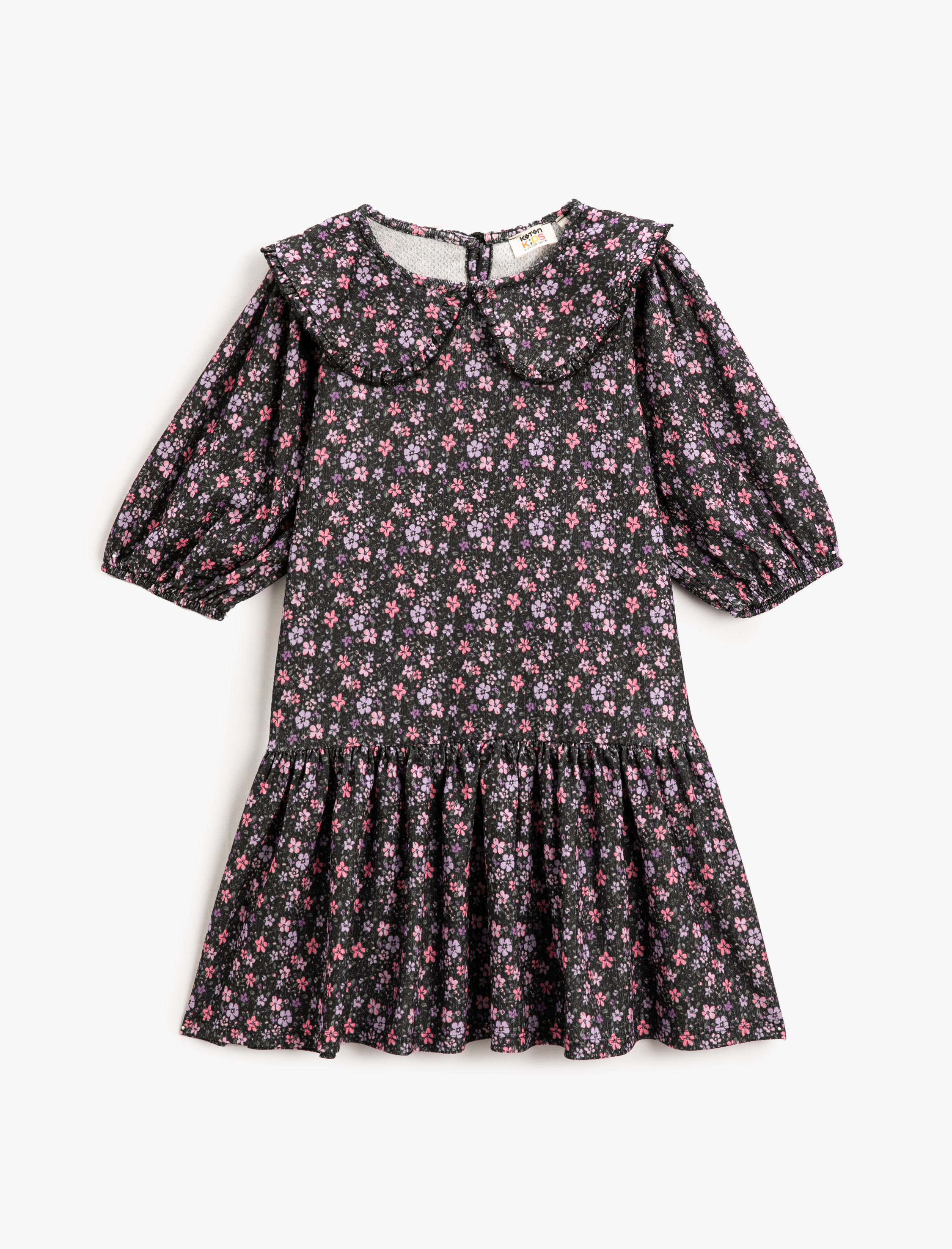  Kız Çocuk Çiçekli Midi Elbise Bebe Yaka