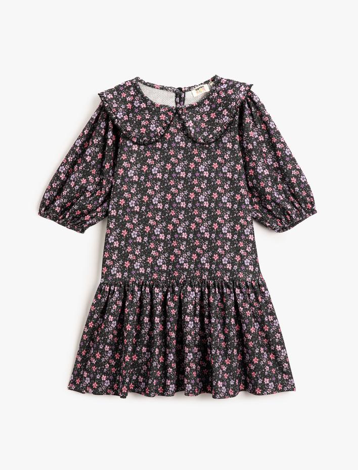 Kız Çocuk Çiçekli Midi Elbise Bebe Yaka