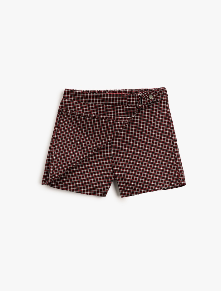 Kız Çocuk Ekose Şort Etek Toka Detaylı