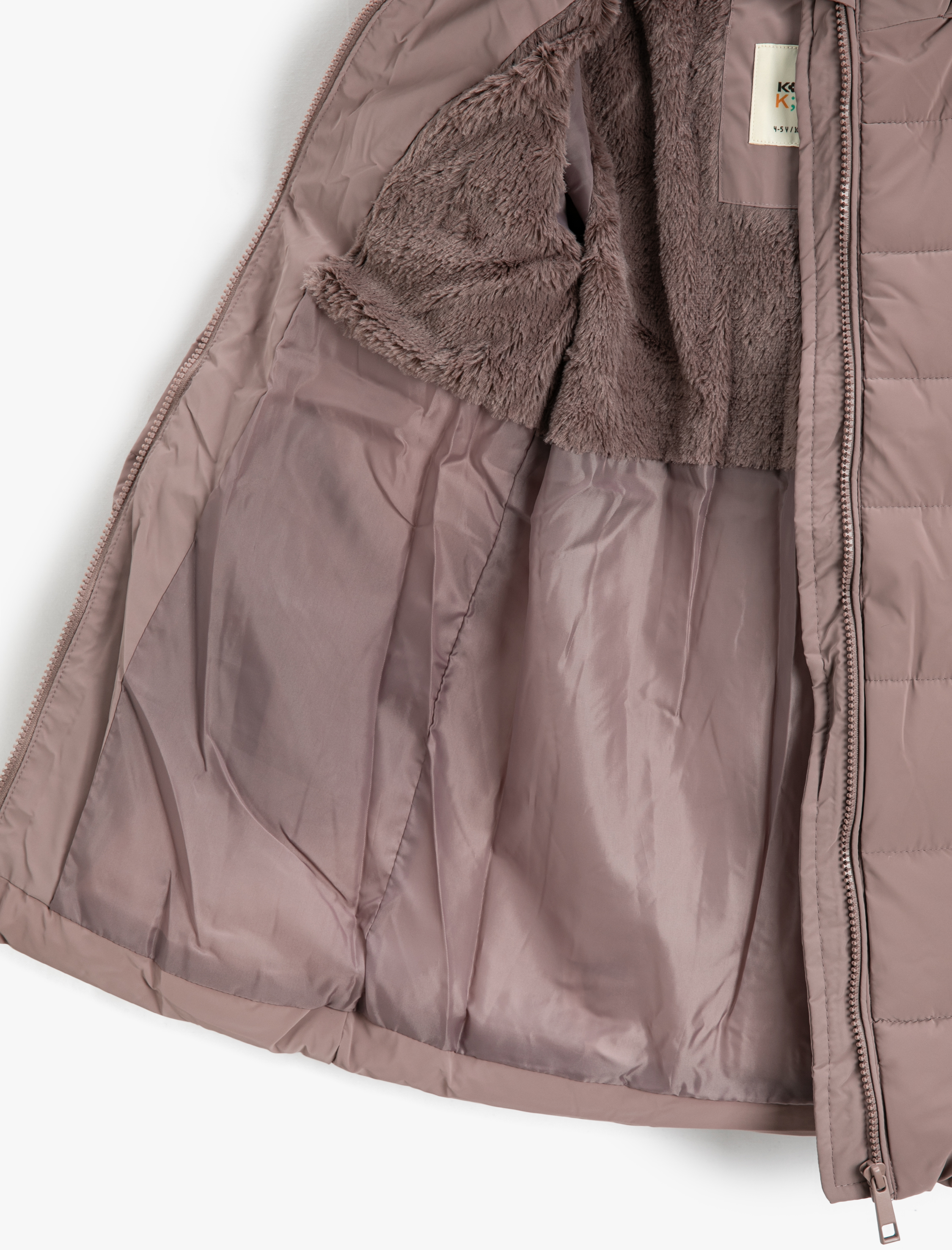  Kız Çocuk Uzun Şişme Mont Kapüşonlu Suni Kürk Astarlı Cepli