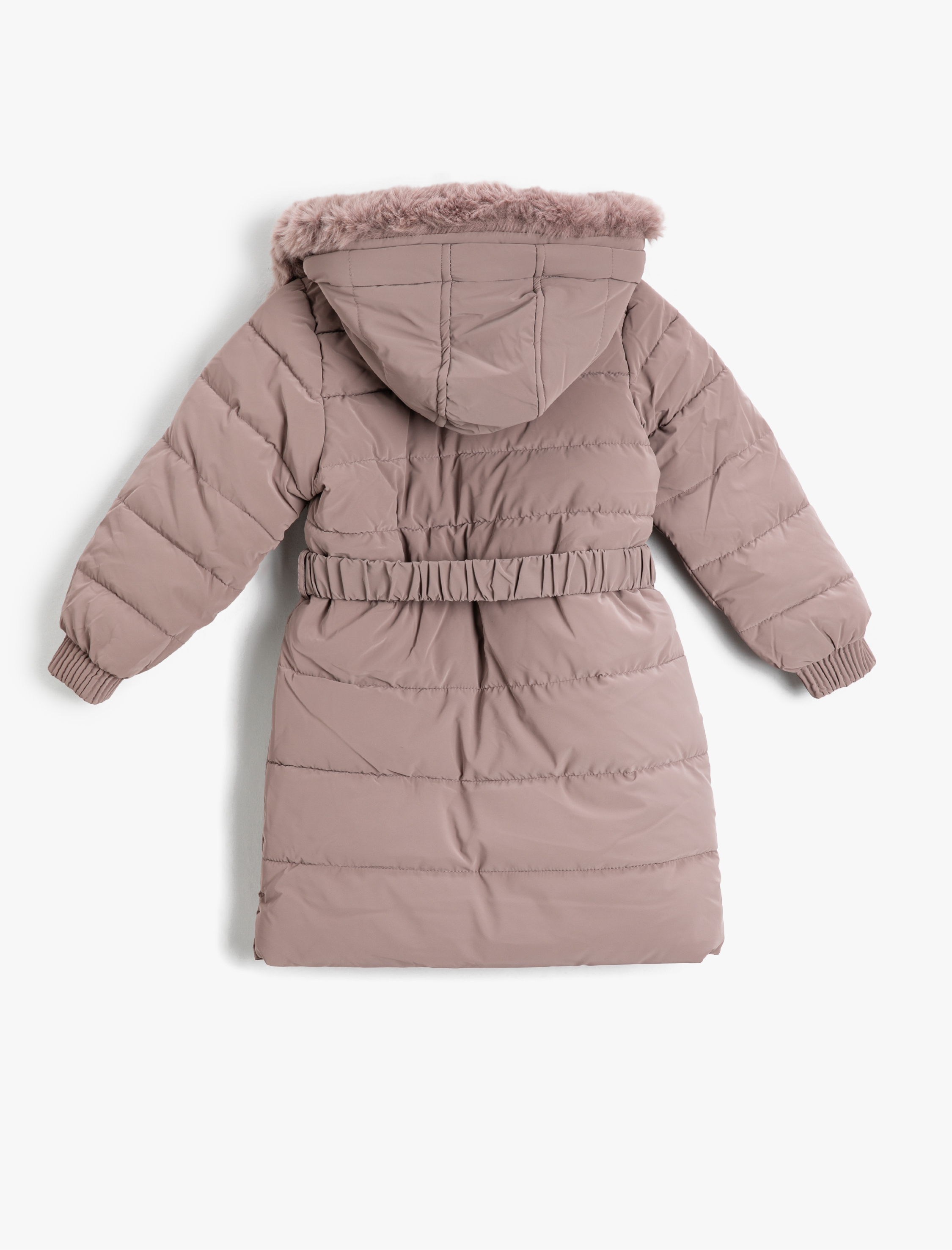  Kız Çocuk Uzun Şişme Mont Kapüşonlu Suni Kürk Astarlı Cepli